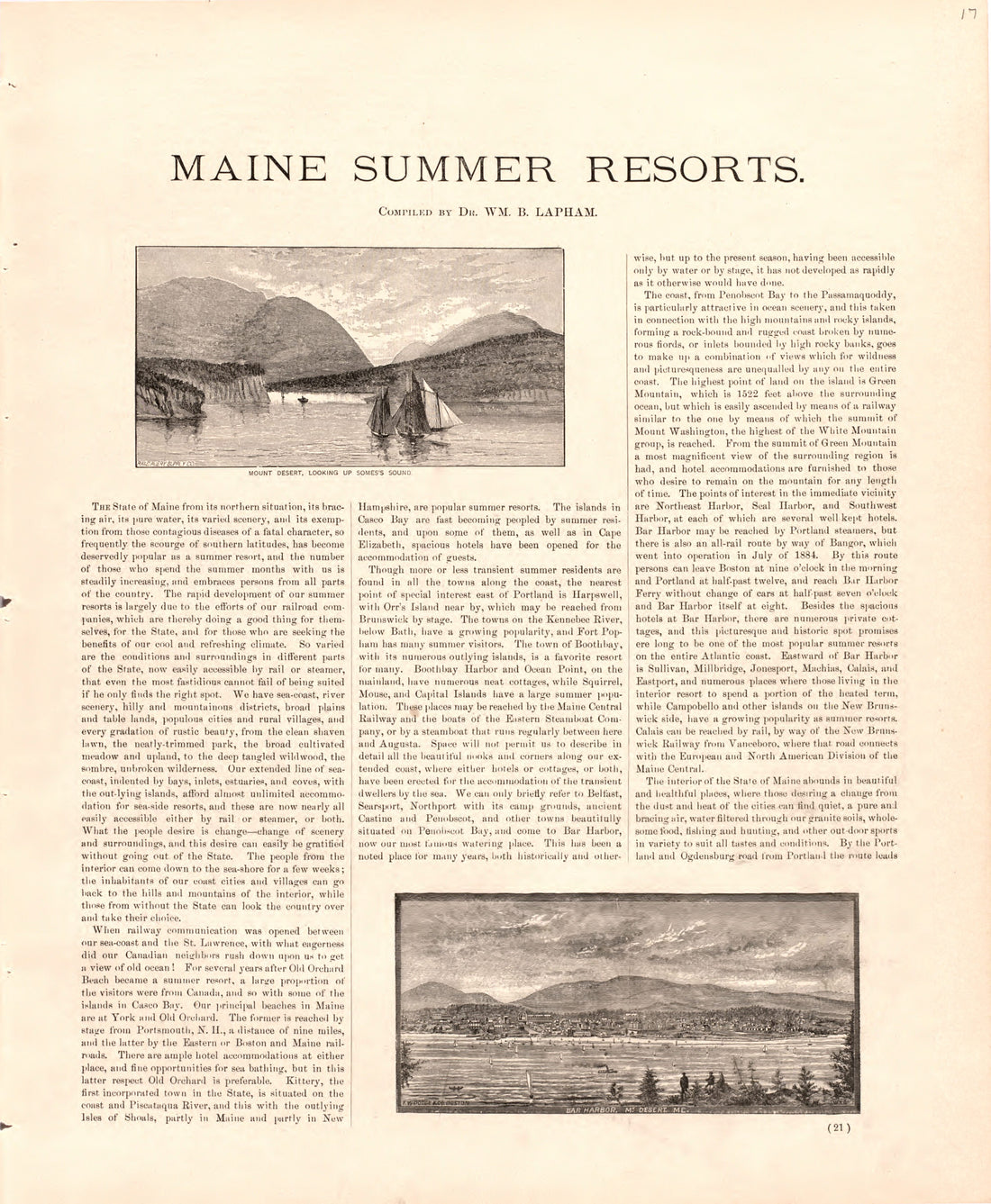 This hand drawn illustration (map) of Maine Summer Resorts from Colby&
