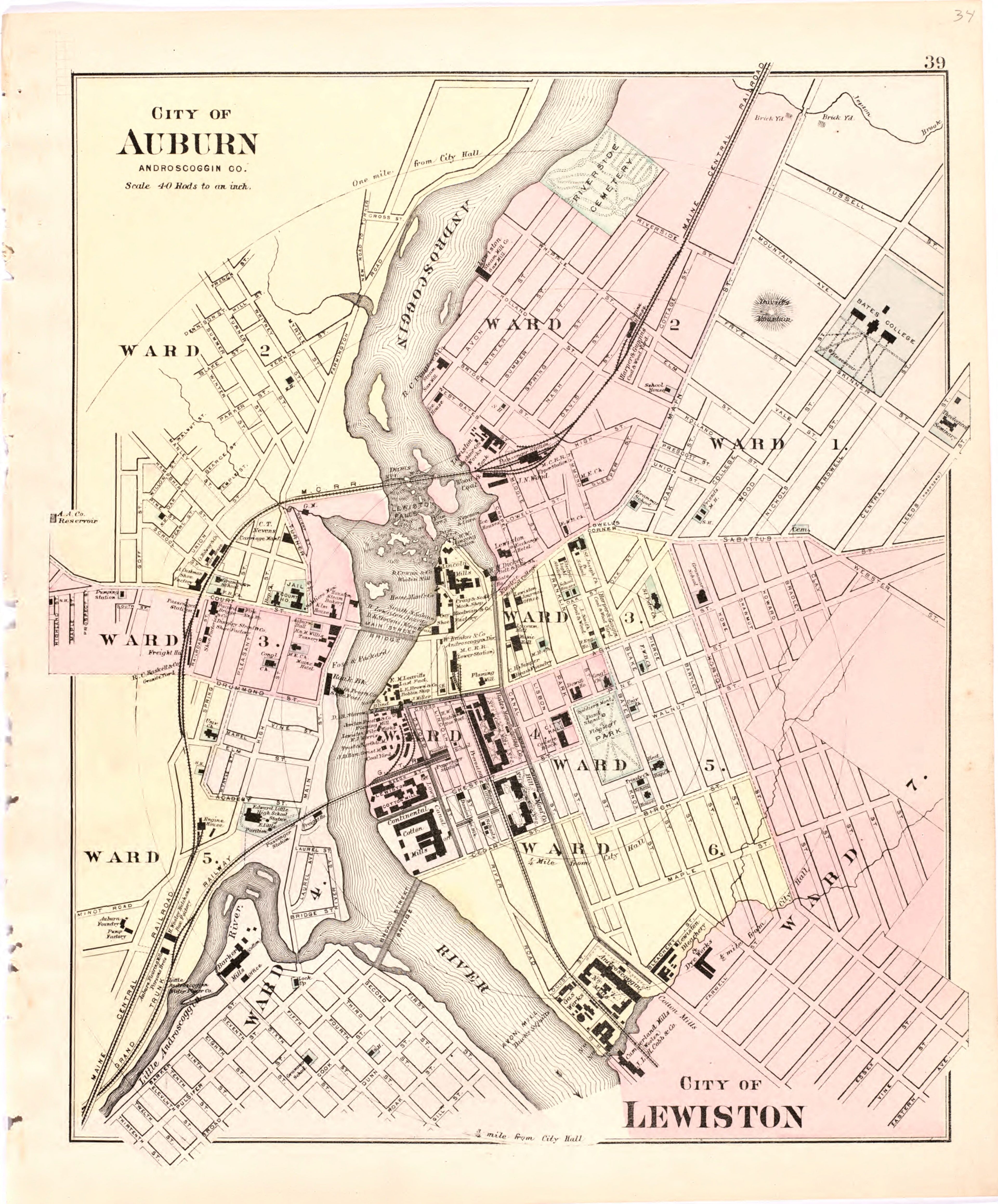 This hand drawn illustration (map) of City of Auburn from Colby&