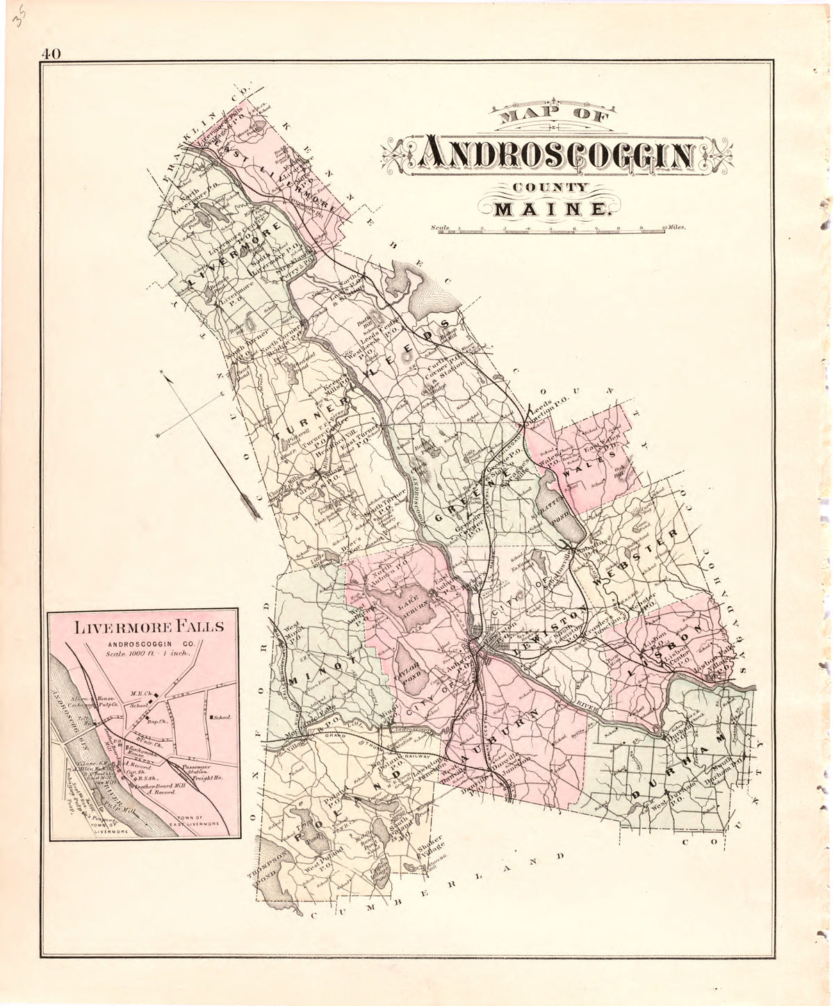 Map of Androscoggin County Maine from Colby&