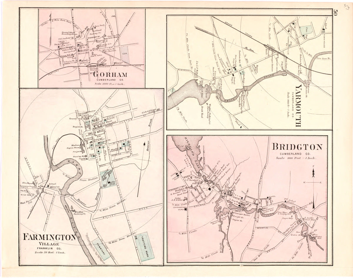 Gorham; Yarmouth; Farmington Village; Bridgton from Colby&