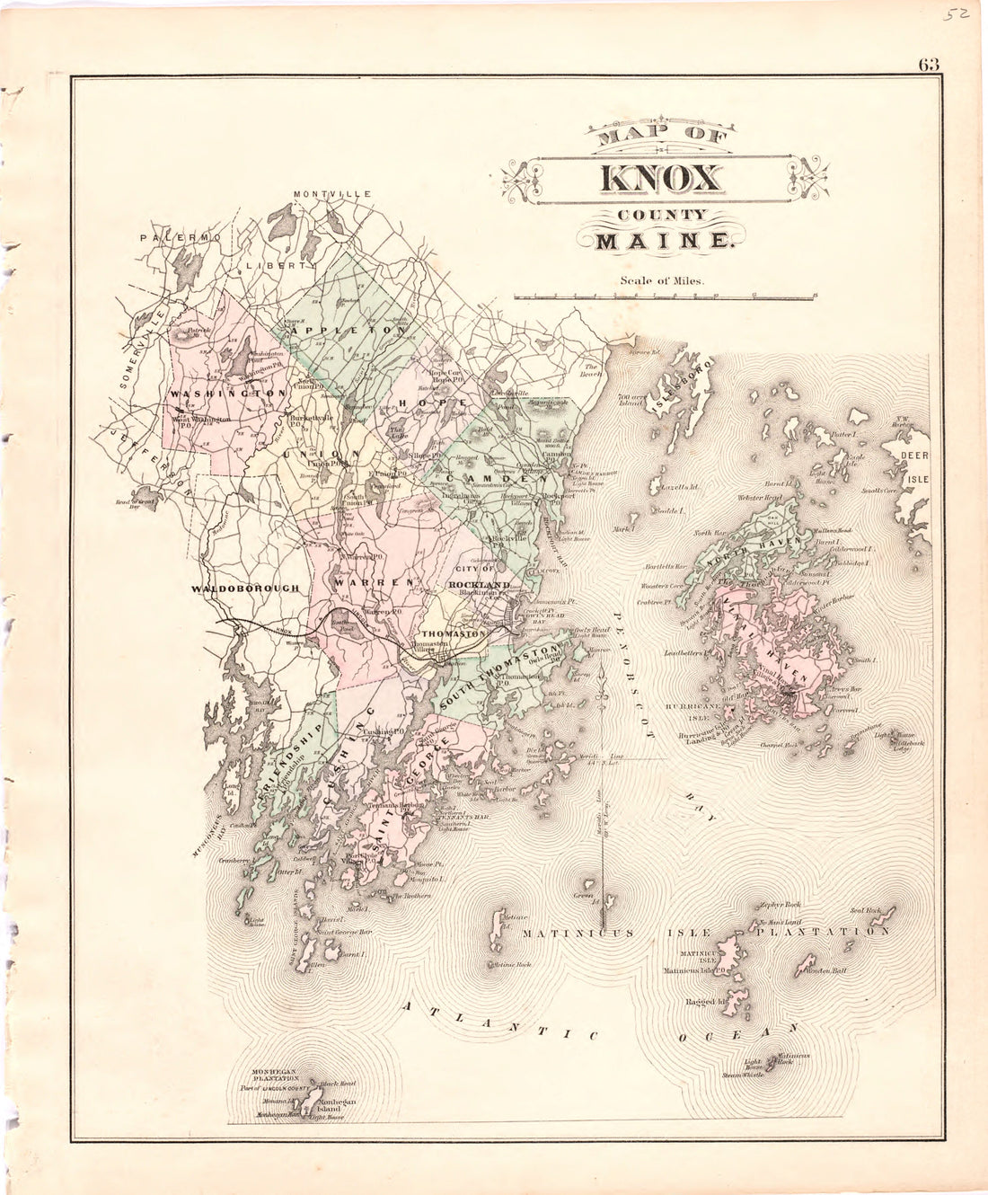 This hand drawn illustration (map) of Map of Knox County Maine from Colby&