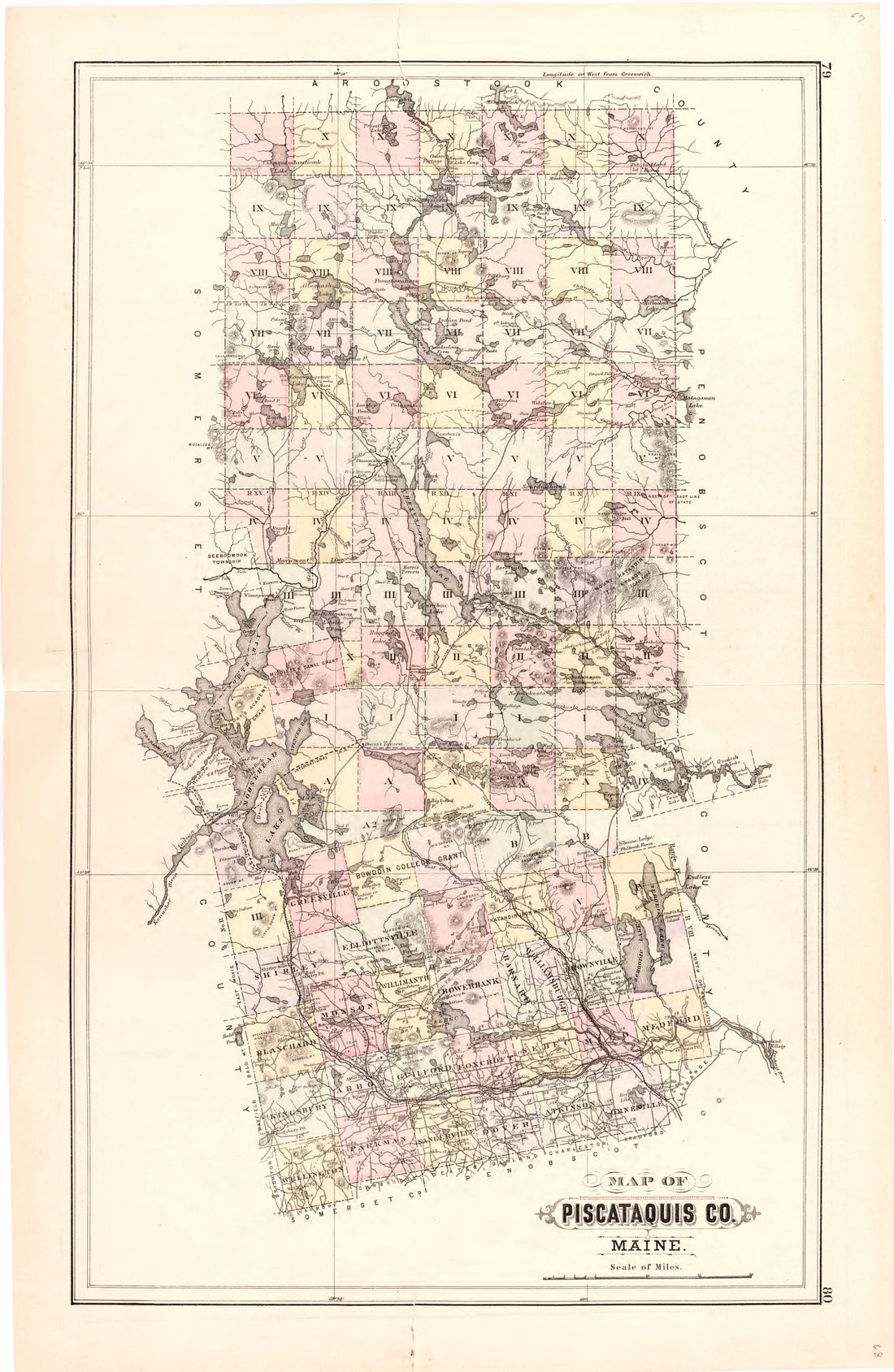 This hand drawn illustration (map) of Piscataquis Co. Maine from Colby&