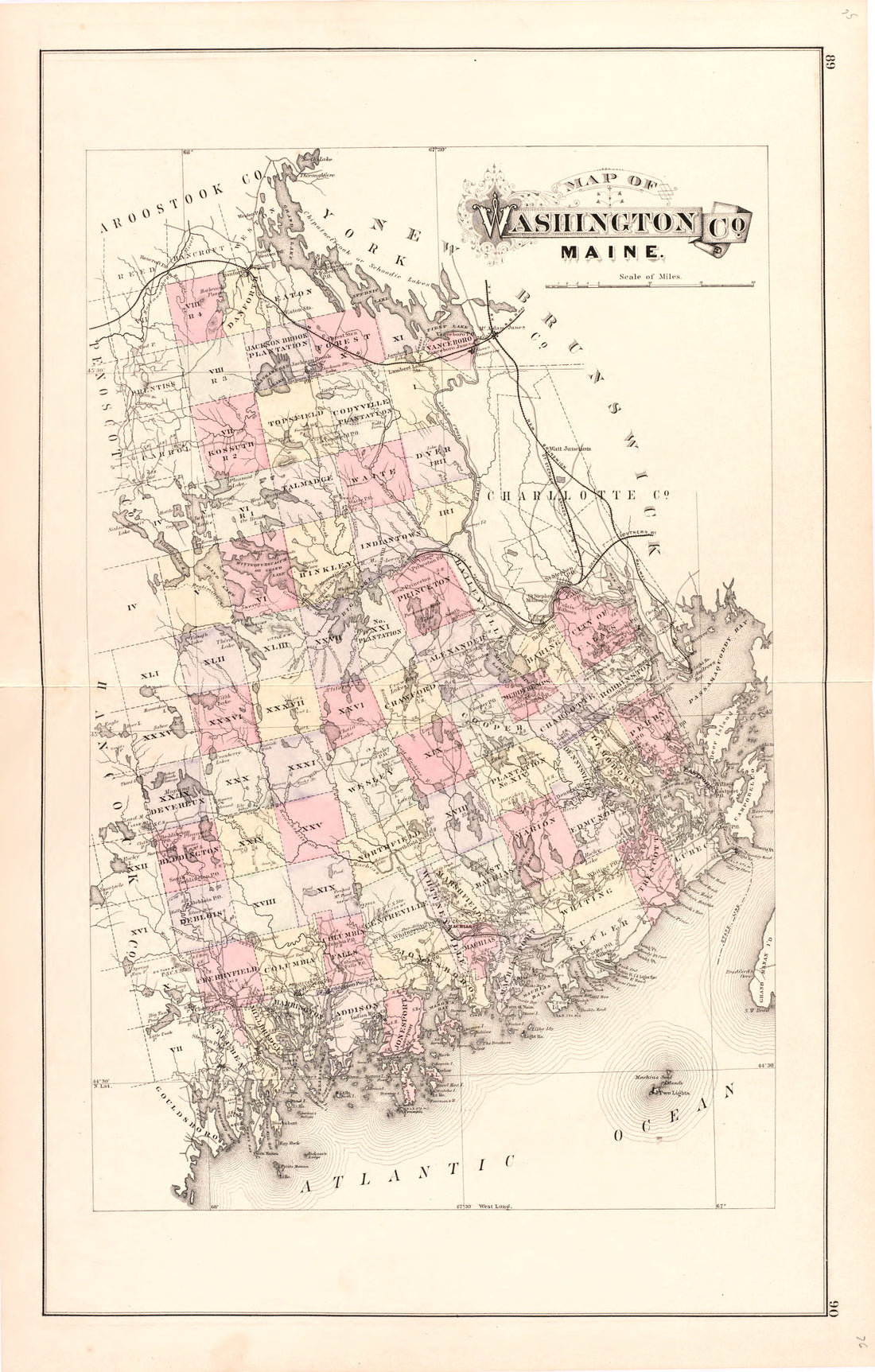 This hand drawn illustration (map) of Map of Washington Co. Maine from Colby&