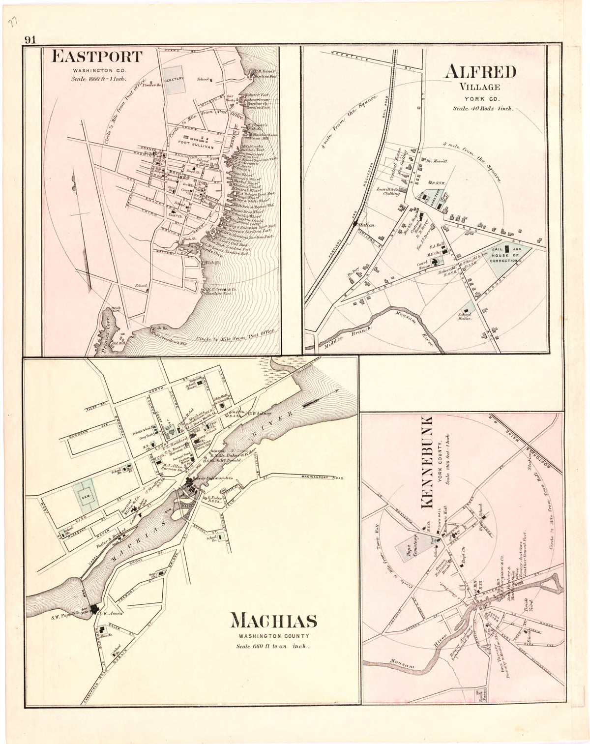 Eastport; Alfred Village; Machias; Kennebunk from Colby&