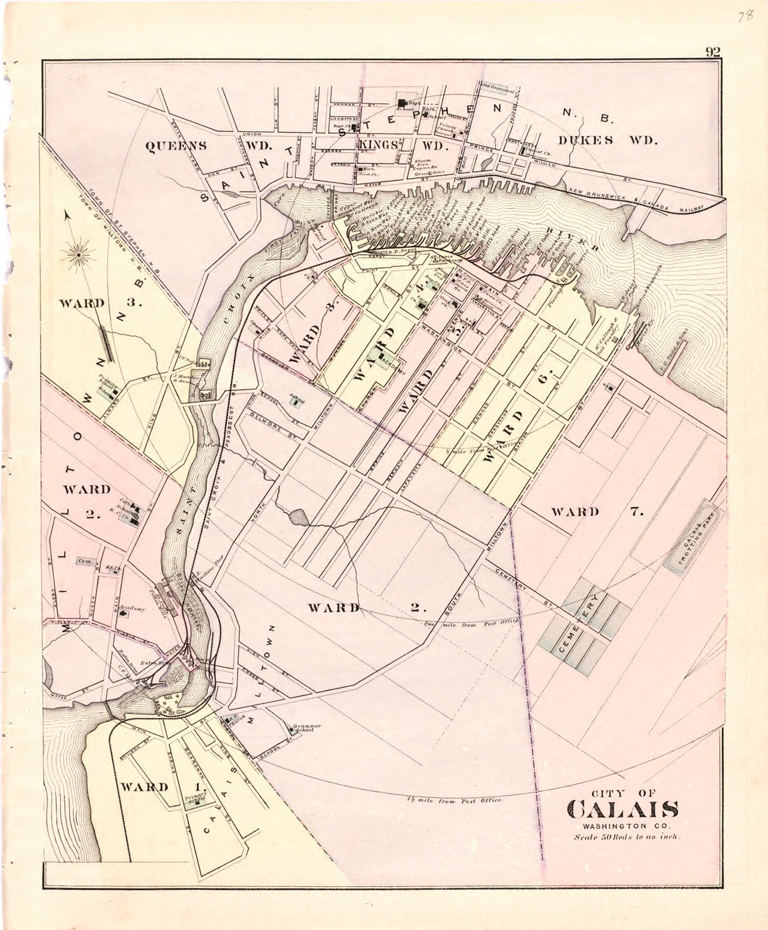 This hand drawn illustration (map) of City of Calais from Colby&