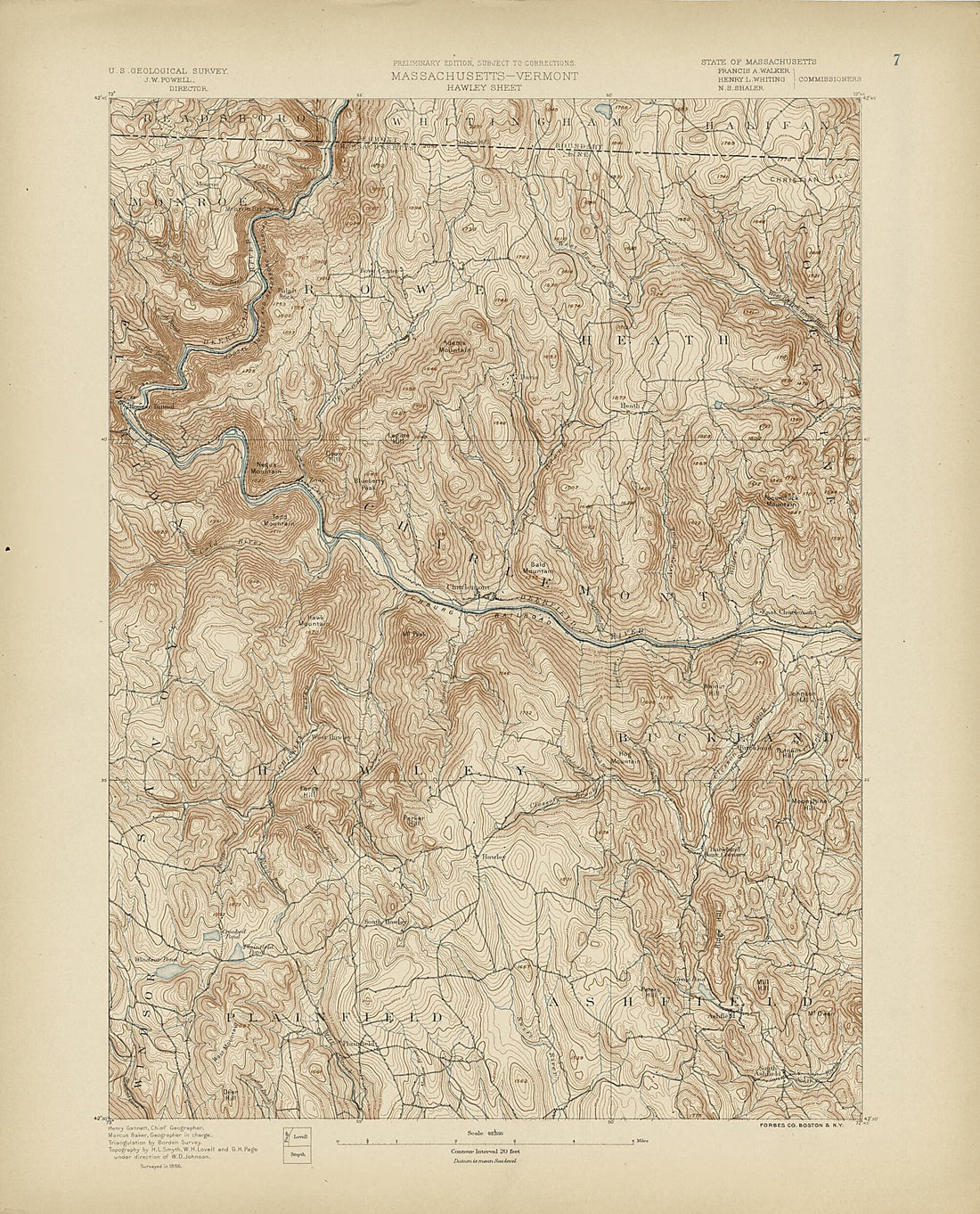 This old map of Massachusetts - Vermont, Hawley Sheet from Atlas of Massachusetts, 1884-from 1890 from 1890 was created by  Massachusetts. Topographical Survey Commission in 1890