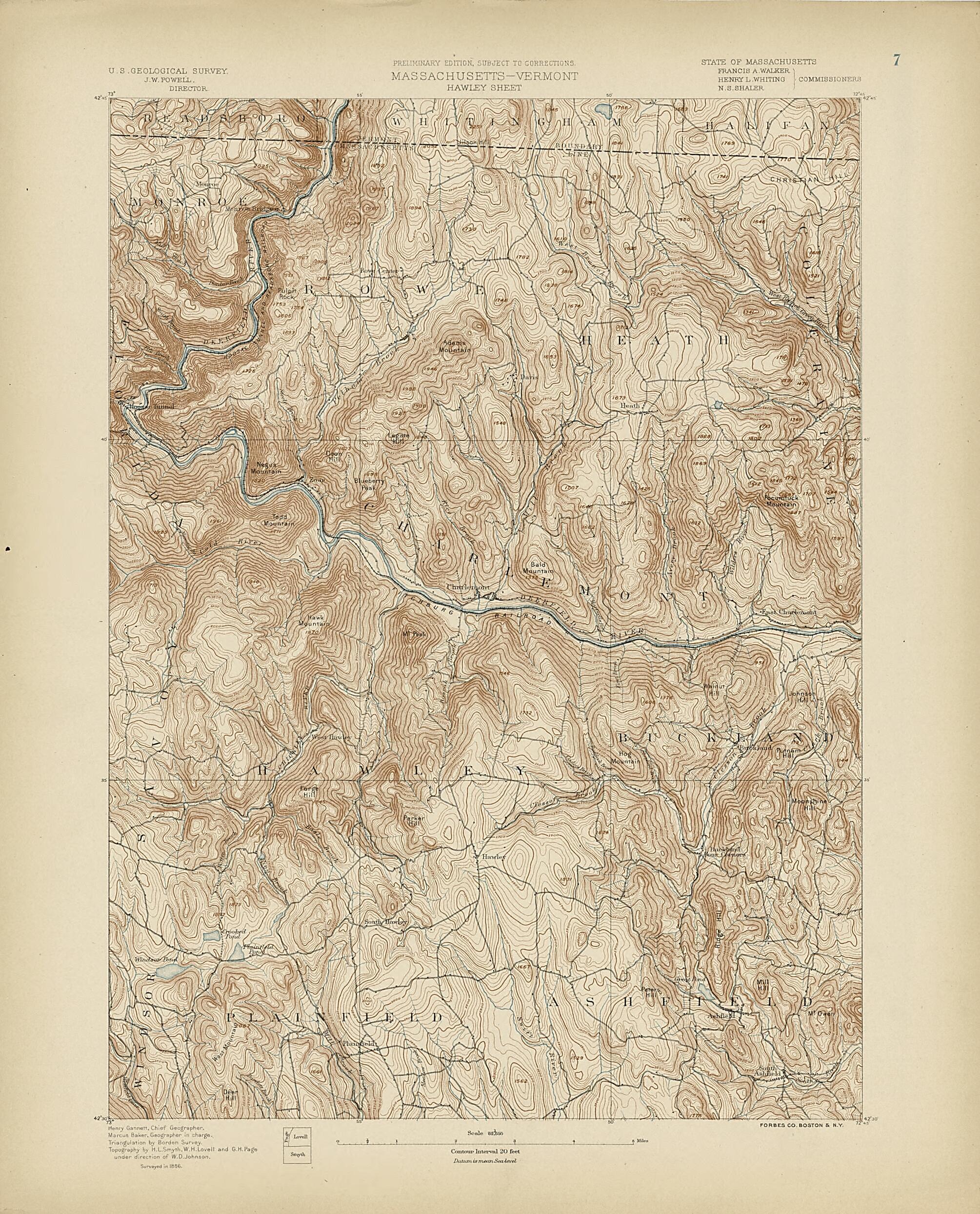 This old map of Massachusetts - Vermont, Hawley Sheet from Atlas of Massachusetts, 1884-from 1890 from 1890 was created by  Massachusetts. Topographical Survey Commission in 1890