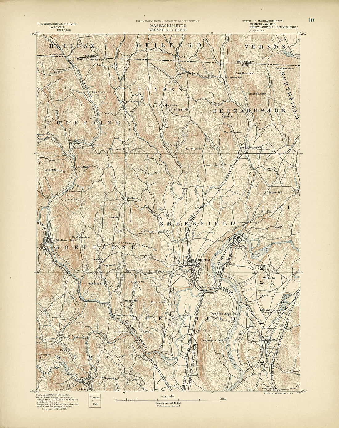 This old map of Massachusetts, Greenfield Sheet from Atlas of Massachusetts, 1884-from 1890 from 1890 was created by  Massachusetts. Topographical Survey Commission in 1890