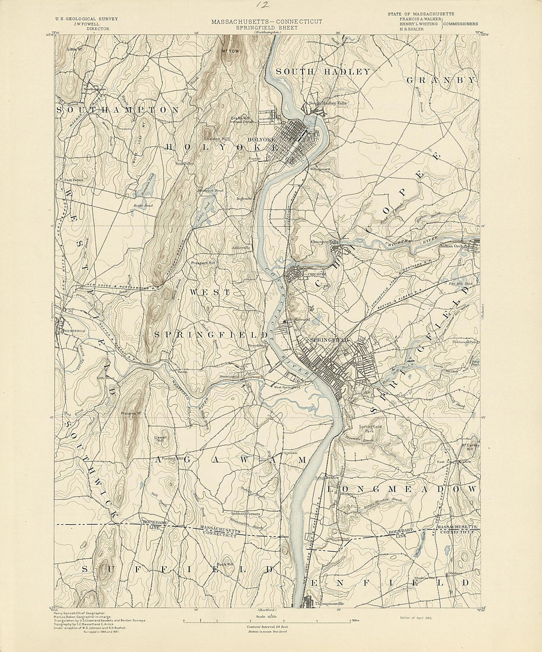 This old map of Massachusetts - Connecticut, Springfield Sheet from Atlas of Massachusetts, 1884-from 1890 from 1890 was created by  Massachusetts. Topographical Survey Commission in 1890