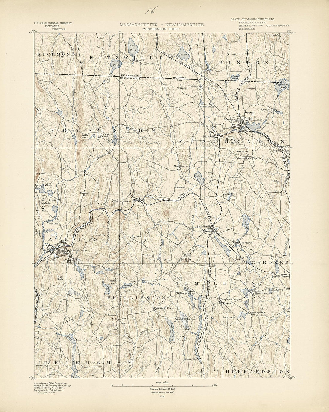 This old map of Massachusetts - New Hampshire, Winchendon Sheet from Atlas of Massachusetts, 1884-from 1890 from 1890 was created by  Massachusetts. Topographical Survey Commission in 1890