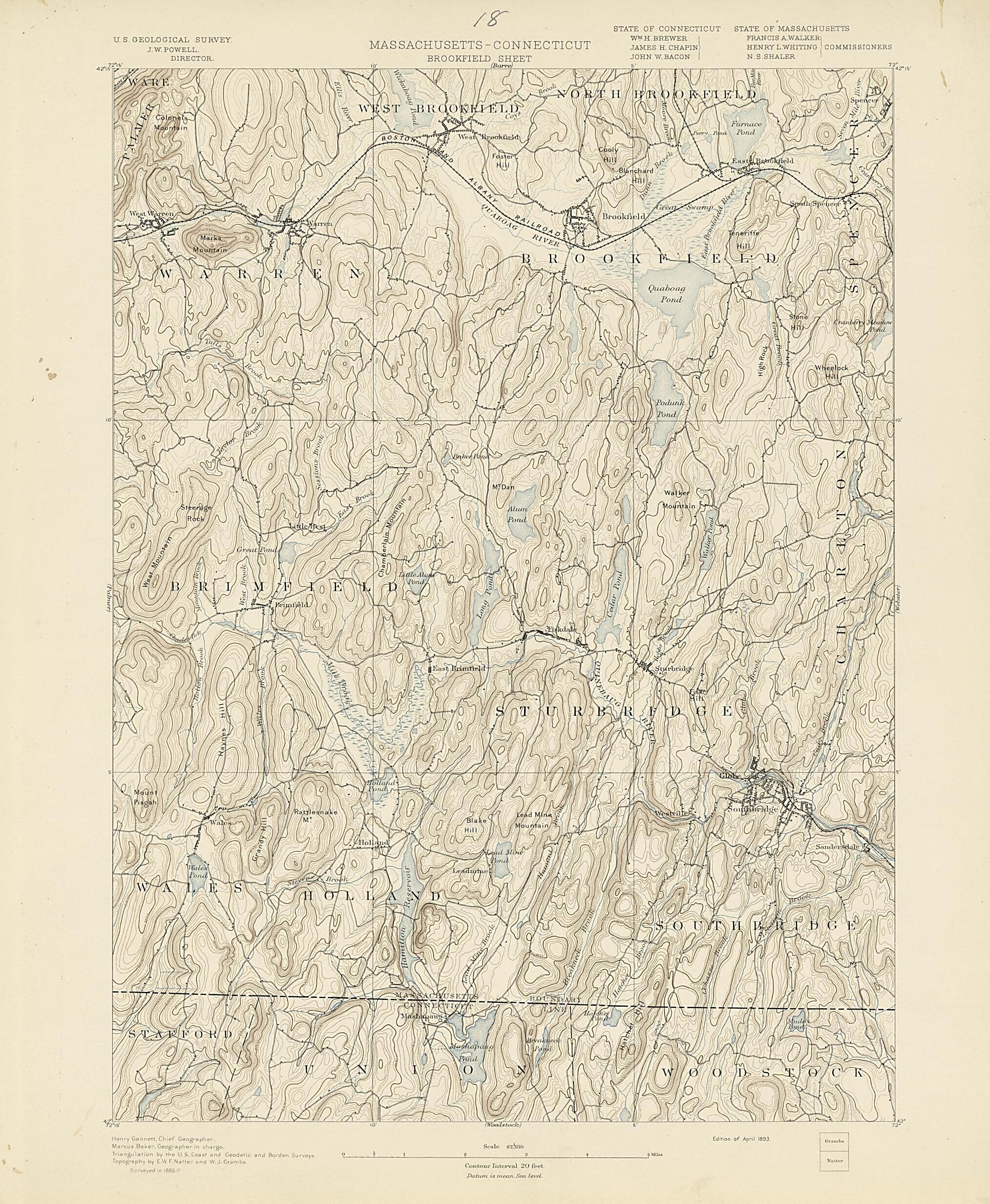This old map of Massachusetts - Connecticut, Brookfield Sheet from Atlas of Massachusetts, 1884-from 1890 from 1890 was created by  Massachusetts. Topographical Survey Commission in 1890