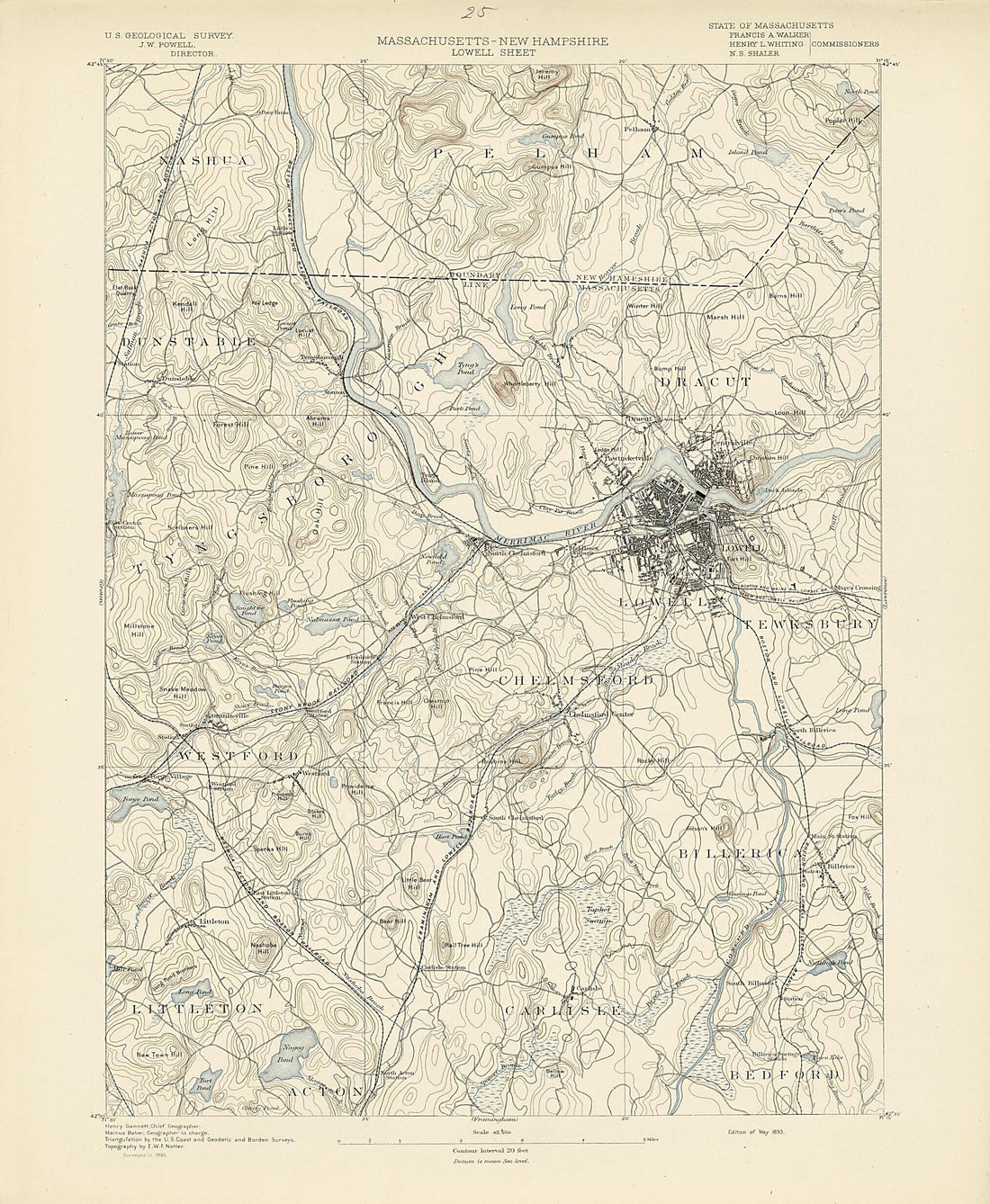 This old map of Massachusetts - New Hampshire, Lowell Sheet from Atlas of Massachusetts, 1884-from 1890 from 1890 was created by  Massachusetts. Topographical Survey Commission in 1890