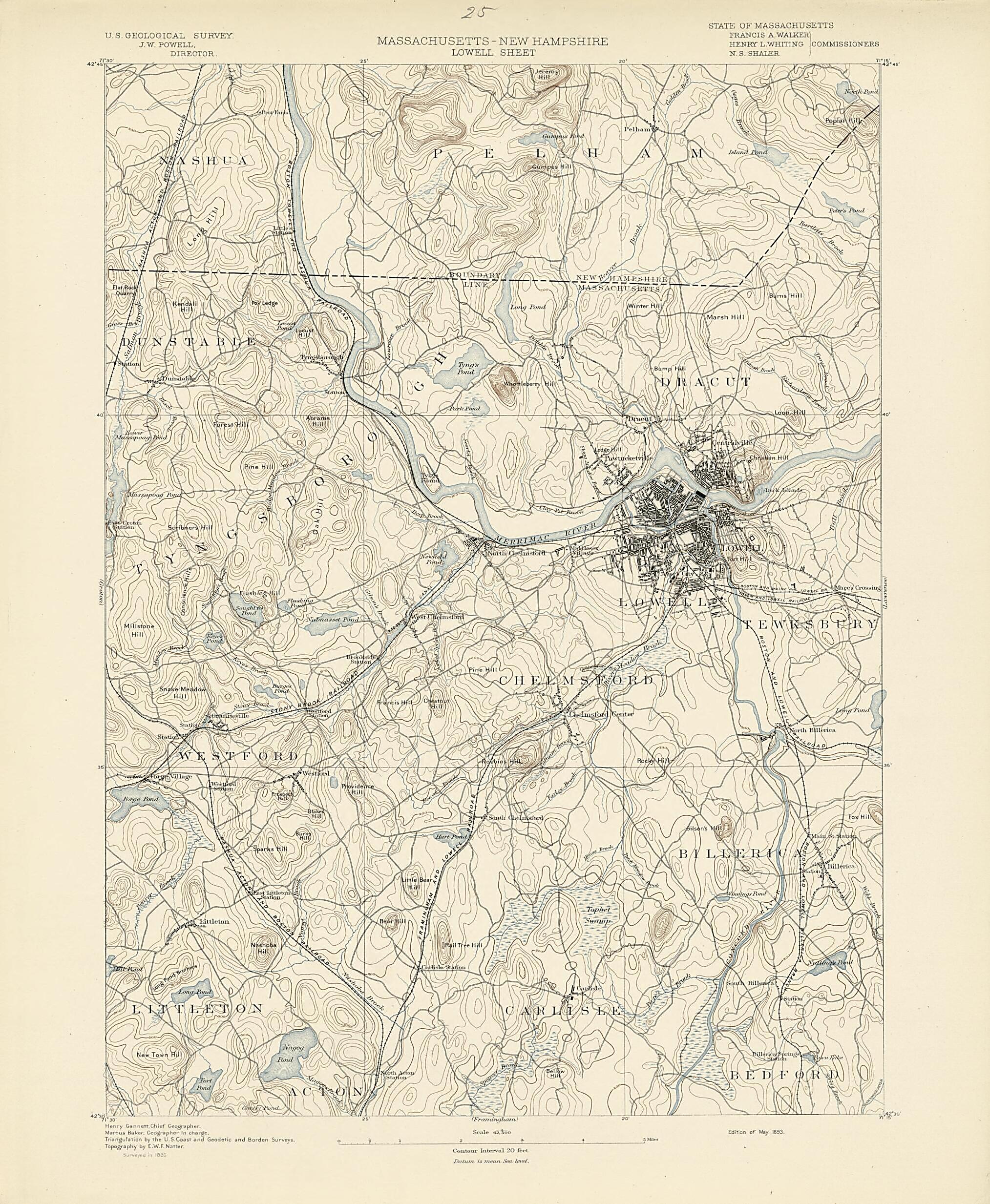 This old map of Massachusetts - New Hampshire, Lowell Sheet from Atlas of Massachusetts, 1884-from 1890 from 1890 was created by  Massachusetts. Topographical Survey Commission in 1890