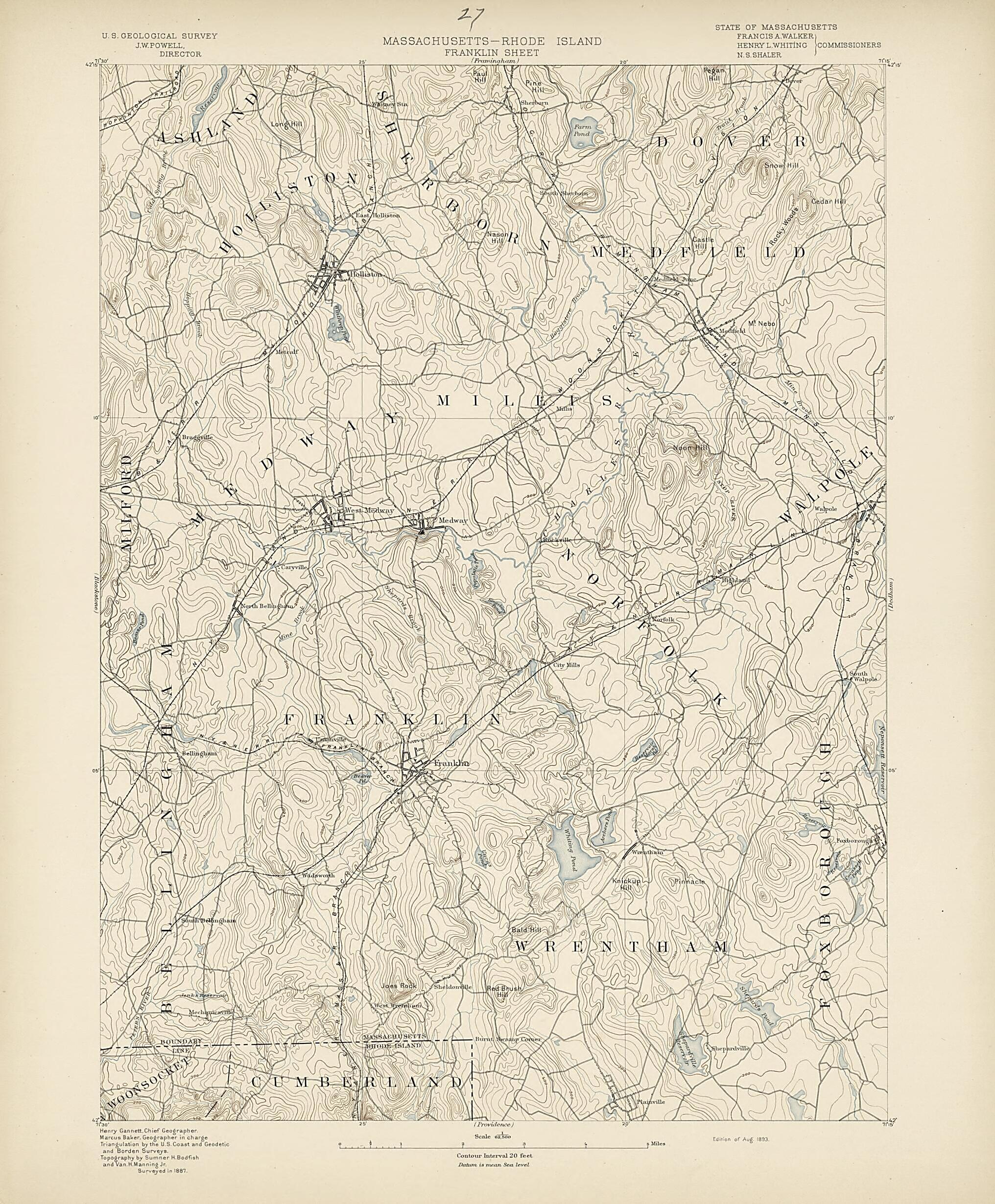 This old map of Massachusetts - Rhode Island, Franklin Sheet from Atlas of Massachusetts, 1884-from 1890 from 1890 was created by  Massachusetts. Topographical Survey Commission in 1890