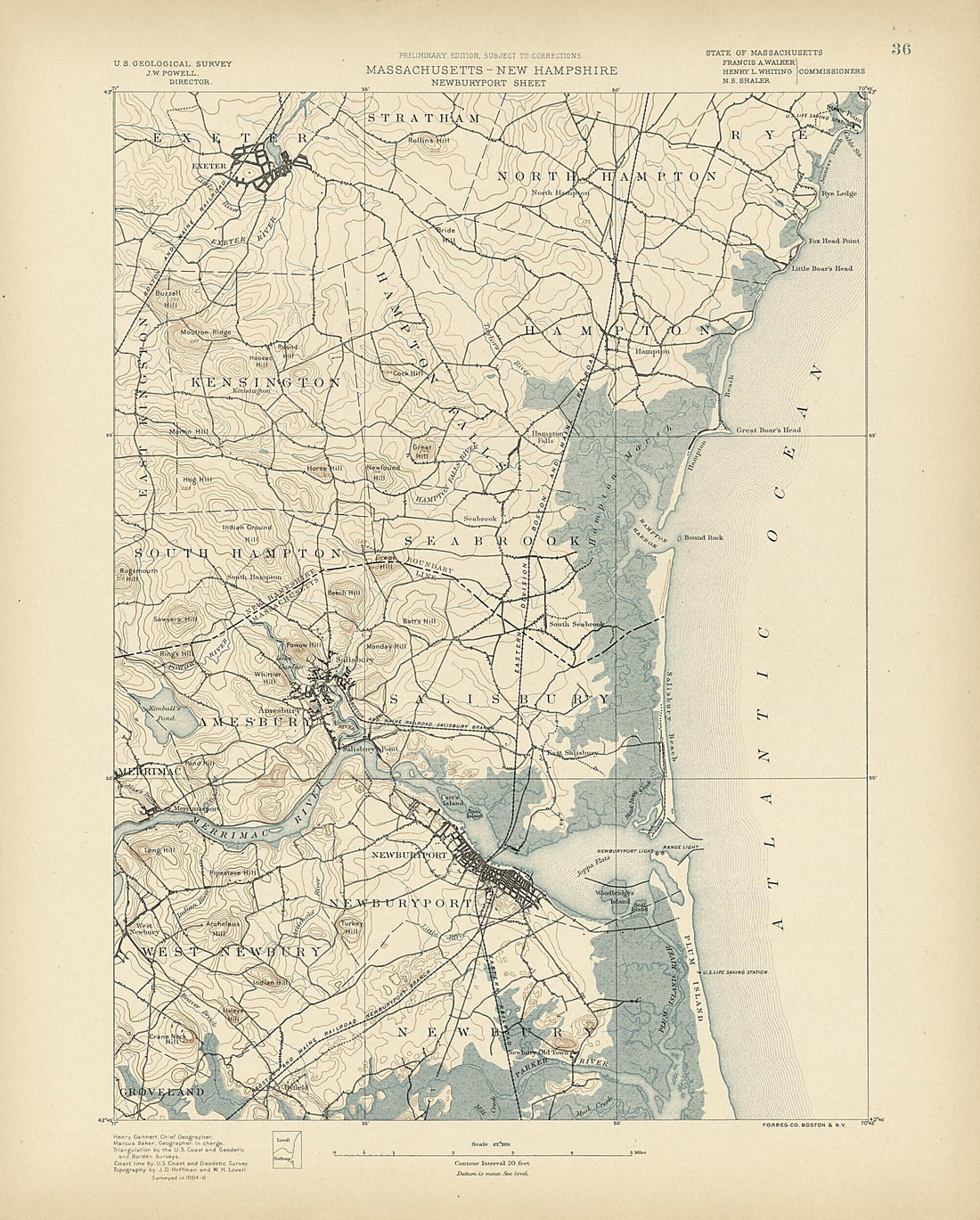 This old map of Massachusetts - New Hampshire, Newburyport Sheet from Atlas of Massachusetts, 1884-from 1890 from 1890 was created by  Massachusetts. Topographical Survey Commission in 1890