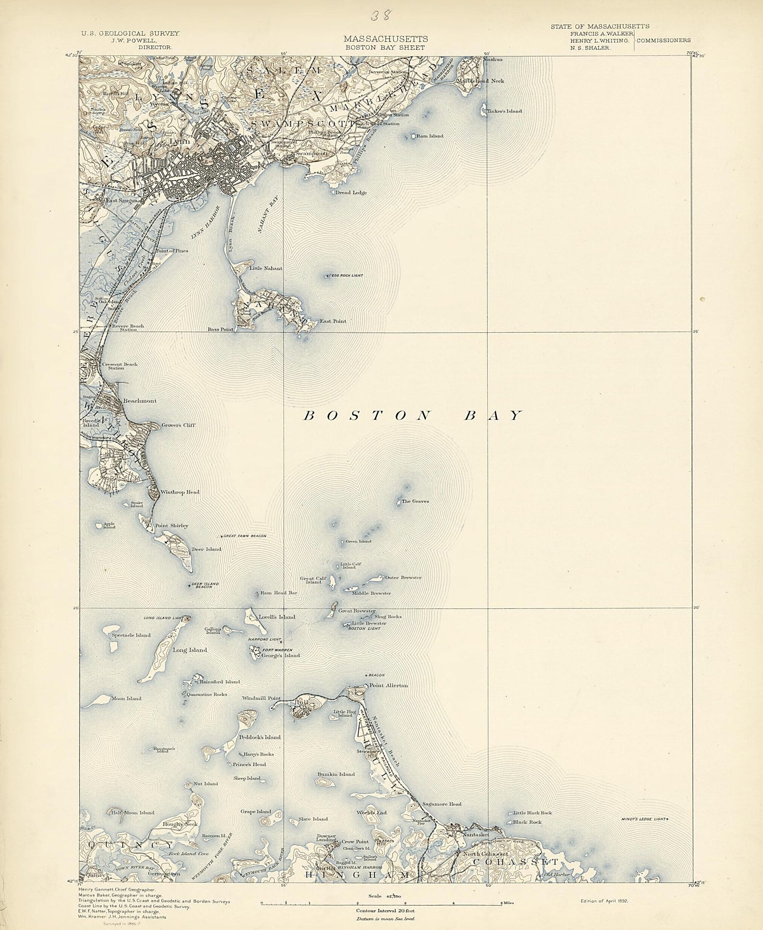 This old map of Massachusetts - Boston Bay Sheet from Atlas of Massachusetts, 1884-from 1890 from 1890 was created by  Massachusetts. Topographical Survey Commission in 1890