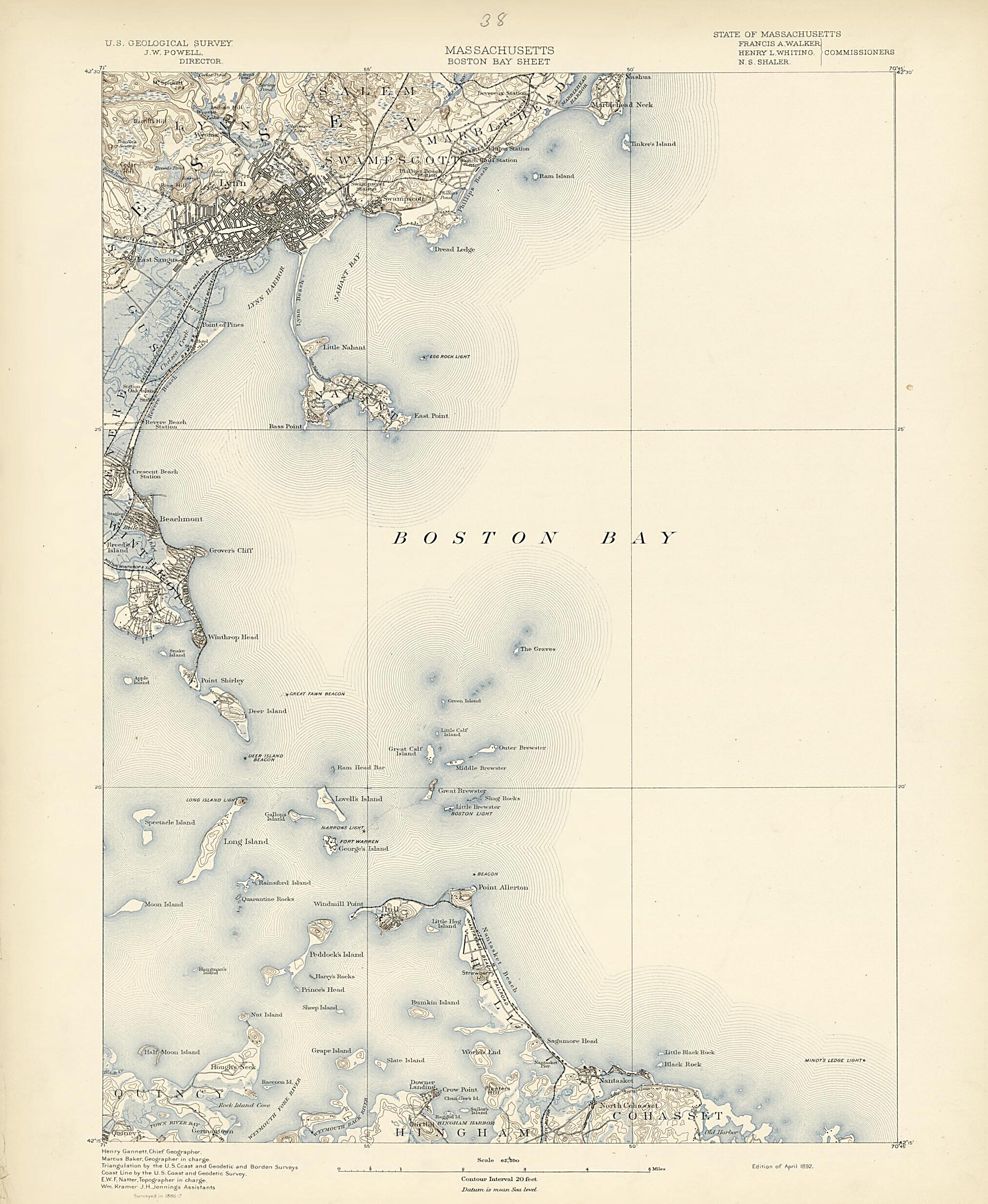 This old map of Massachusetts - Boston Bay Sheet from Atlas of Massachusetts, 1884-from 1890 from 1890 was created by  Massachusetts. Topographical Survey Commission in 1890