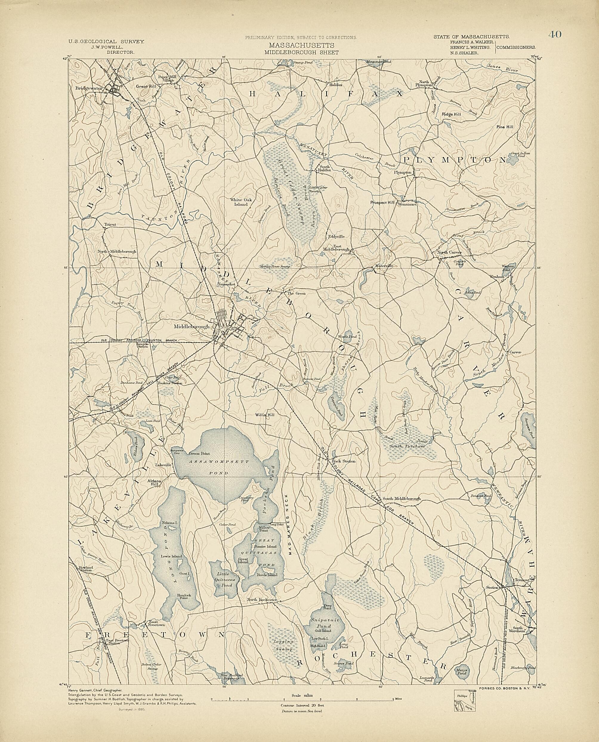 This old map of Massachusetts - Middleborough Sheet from Atlas of Massachusetts, 1884-from 1890 from 1890 was created by  Massachusetts. Topographical Survey Commission in 1890