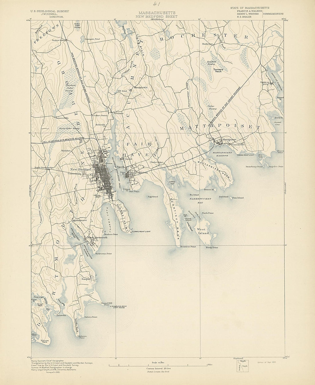 This old map of Massachusetts - New Bedford Sheet from Atlas of Massachusetts, 1884-from 1890 from 1890 was created by  Massachusetts. Topographical Survey Commission in 1890