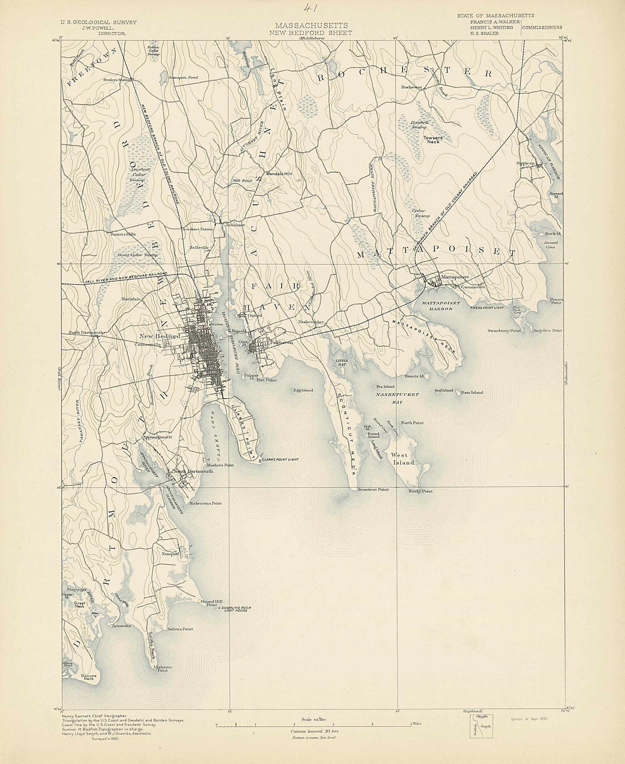 This old map of Massachusetts - New Bedford Sheet from Atlas of Massachusetts, 1884-from 1890 from 1890 was created by  Massachusetts. Topographical Survey Commission in 1890