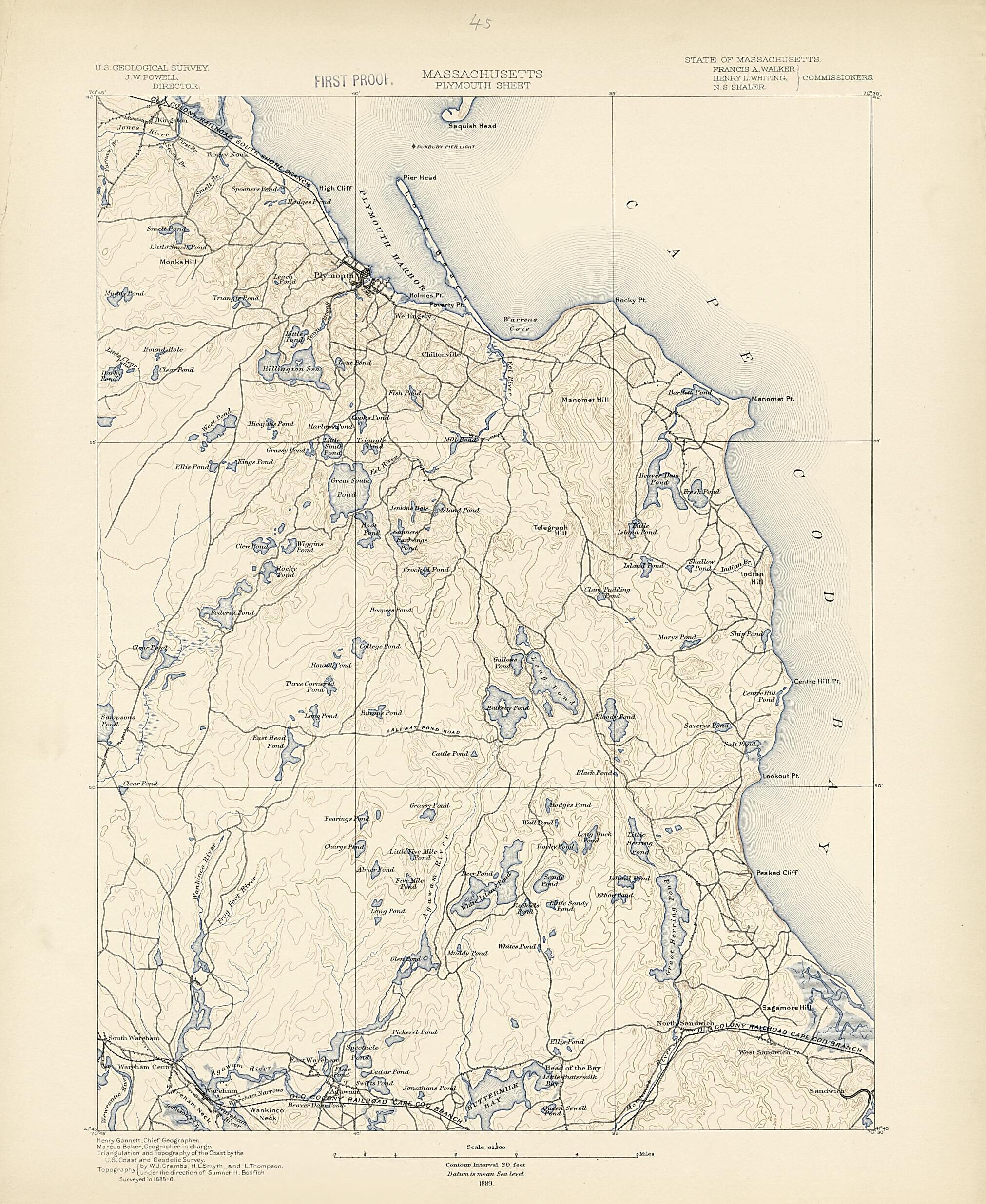 This old map of Massachusetts - Plymouth Sheet from Atlas of Massachusetts, 1884-from 1890 from 1890 was created by  Massachusetts. Topographical Survey Commission in 1890