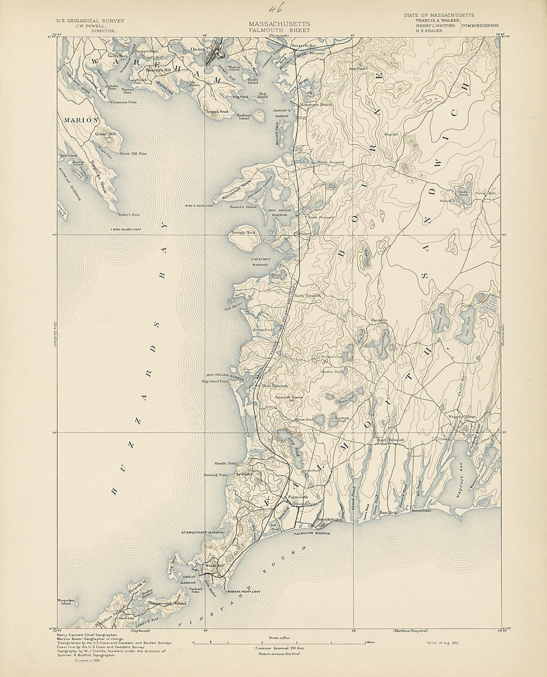 This old map of Massachusetts - Falmouth Sheet from Atlas of Massachusetts, 1884-from 1890 from 1890 was created by  Massachusetts. Topographical Survey Commission in 1890