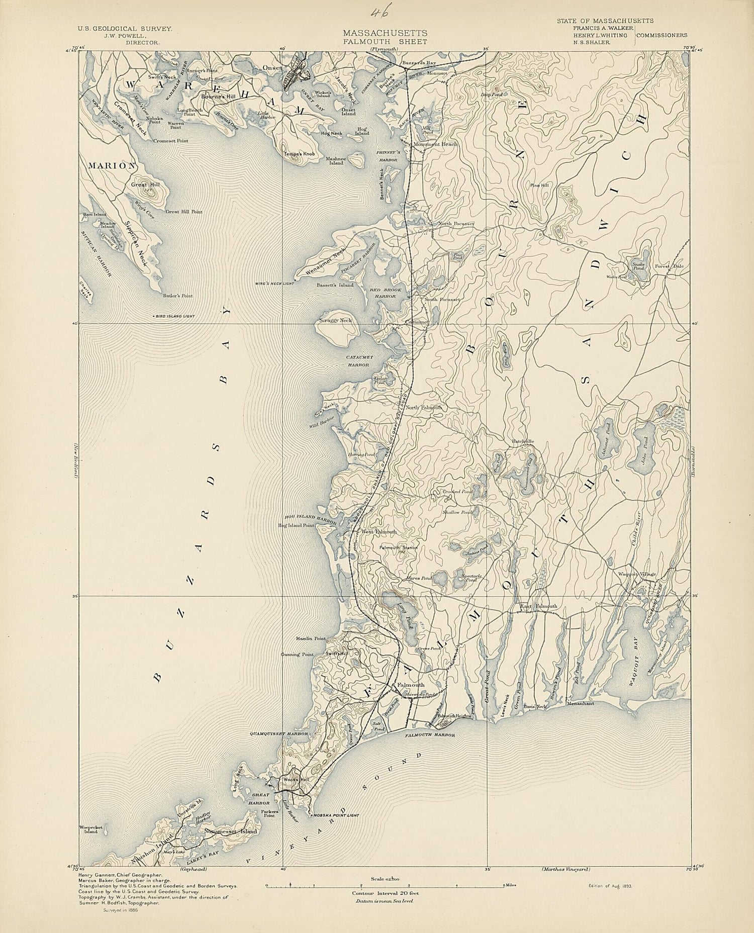 This old map of Massachusetts - Falmouth Sheet from Atlas of Massachusetts, 1884-from 1890 from 1890 was created by  Massachusetts. Topographical Survey Commission in 1890