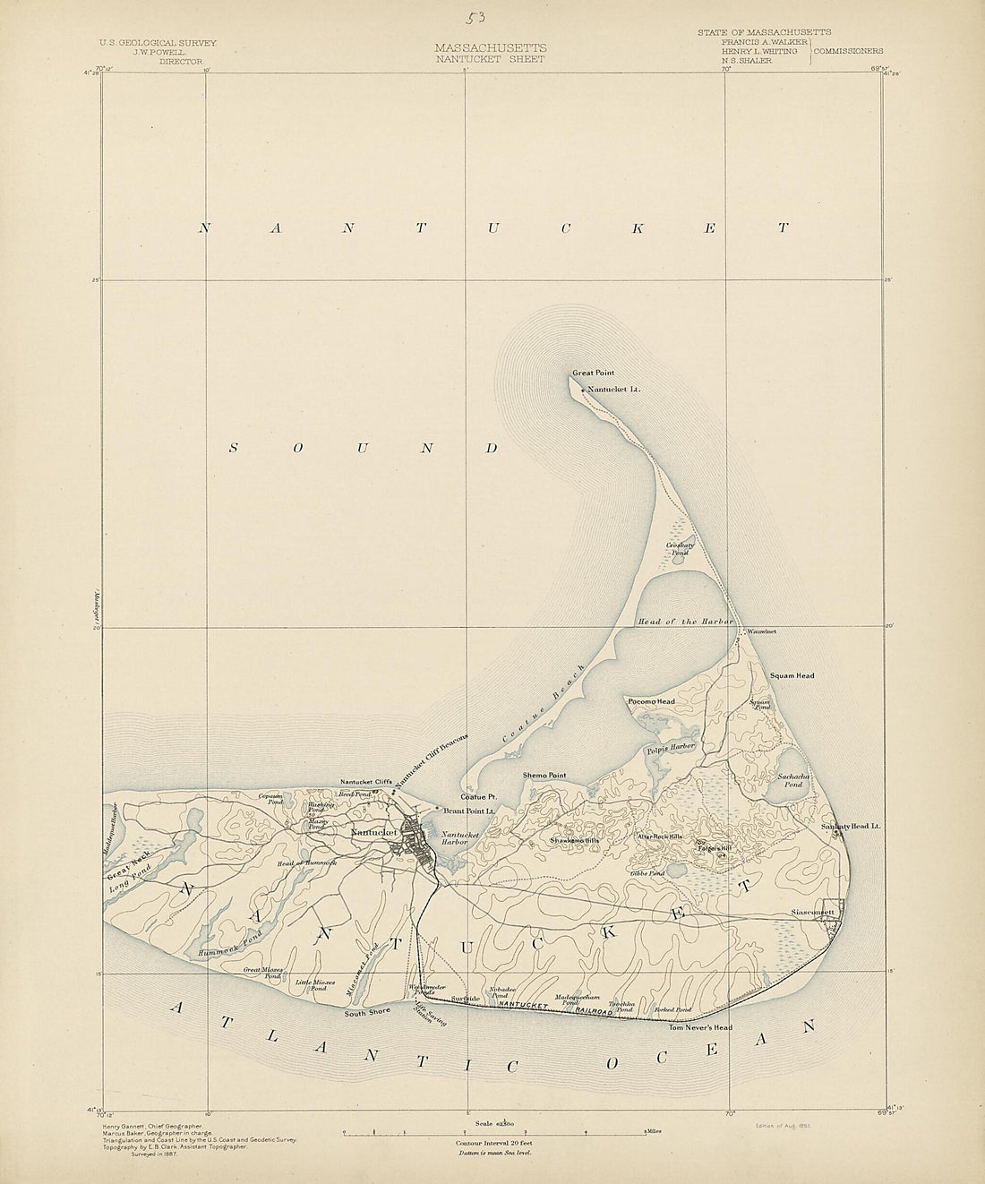 This old map of Massachusetts - Nantucket Sheet from Atlas of Massachusetts, 1884-from 1890 from 1890 was created by  Massachusetts. Topographical Survey Commission in 1890