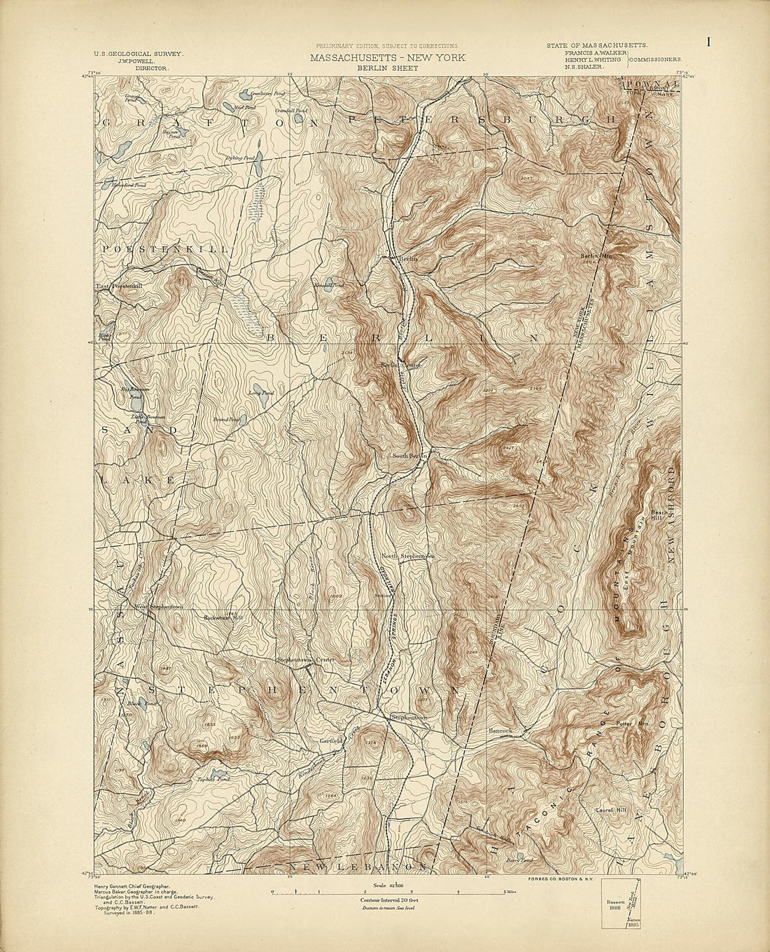 This old map of Massachusetts - New York, Berlin Sheet from Atlas of Massachusetts, 1884-from 1890 from 1890 was created by  Massachusetts. Topographical Survey Commission in 1890