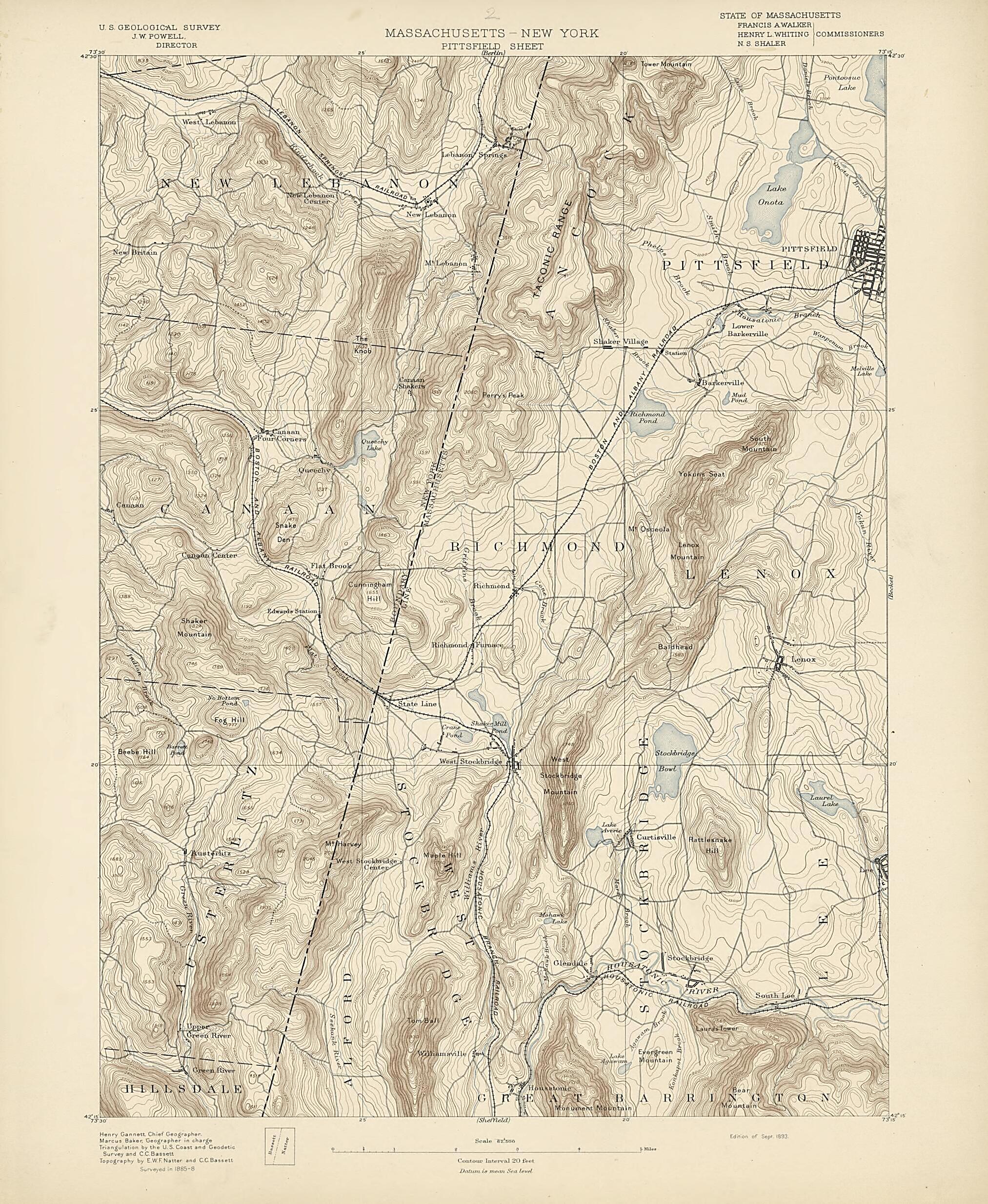 This old map of Massachusetts - New York, Pittsfield Sheet from Atlas of Massachusetts, 1884-from 1890 from 1890 was created by  Massachusetts. Topographical Survey Commission in 1890