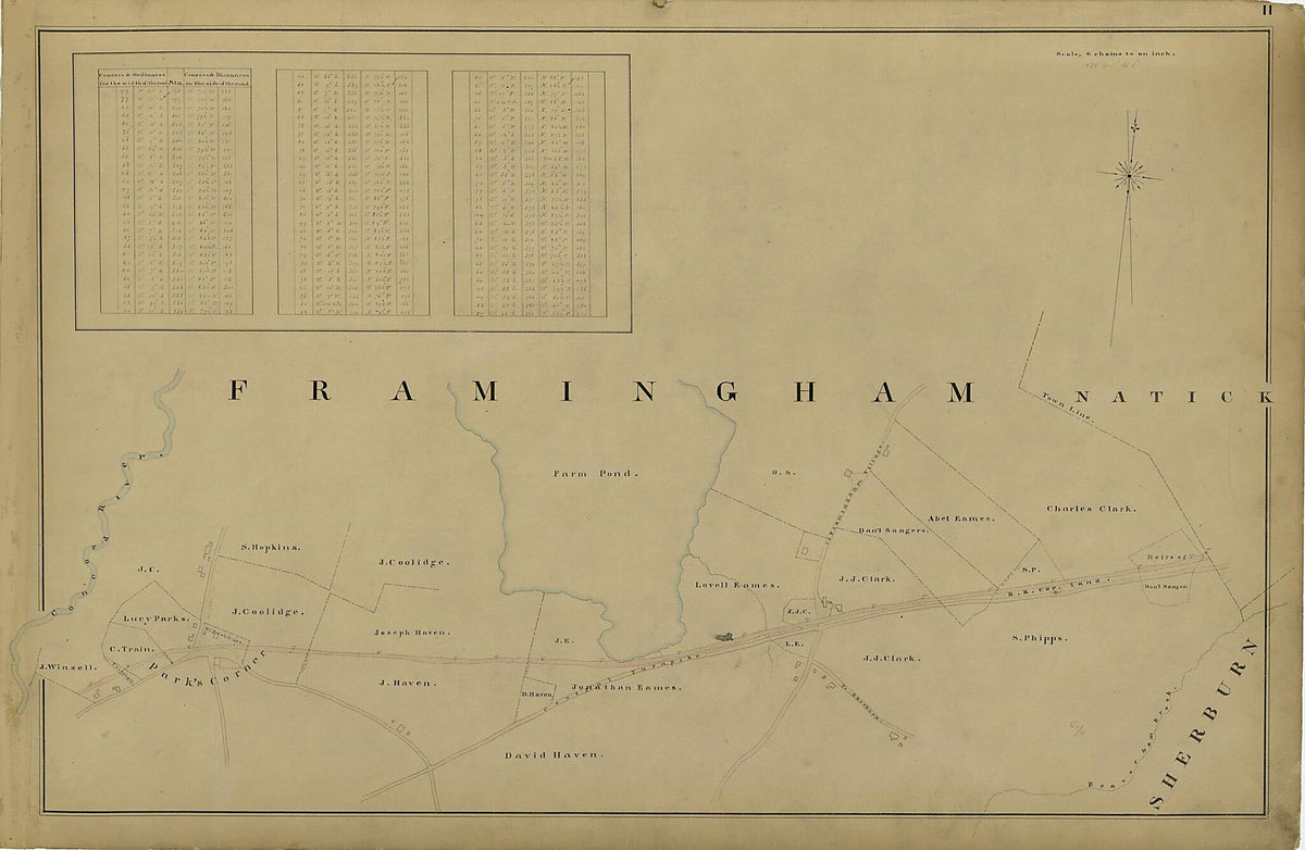 11: Framingham from Location of the Boston and Worcester Railroad 1835 1858 by Relic Map Company