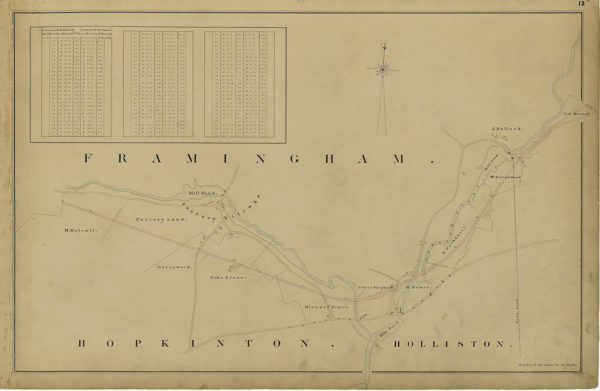 12: Framingham from Location of the Boston and Worcester Railroad 1835 1858 by Relic Map Company