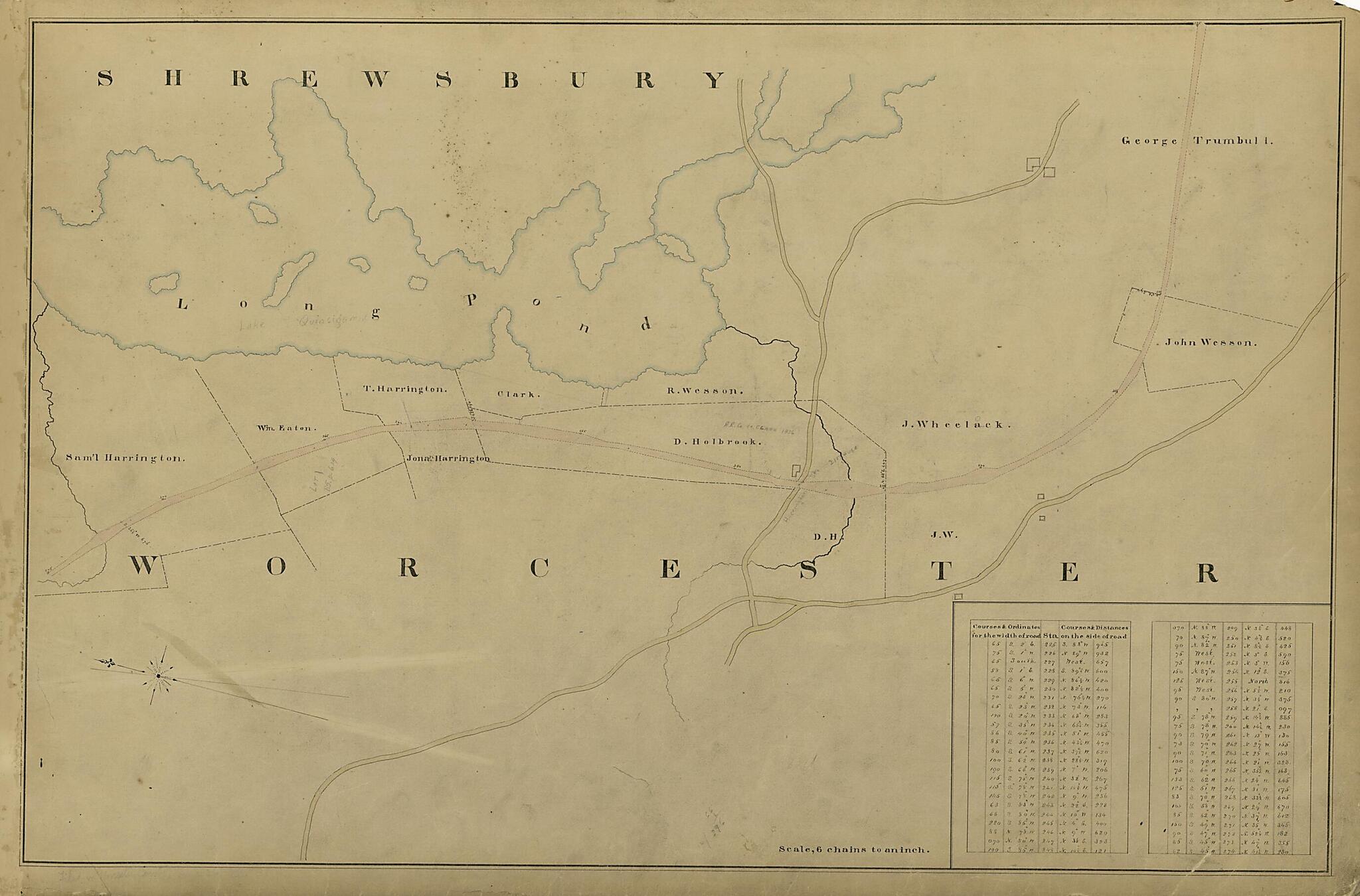 This old map of Shrewsbury, Worcester from Location of the Boston and Worcester Railroad 1835 from 1858 was created by Edward Southwick Philbrick in 1858