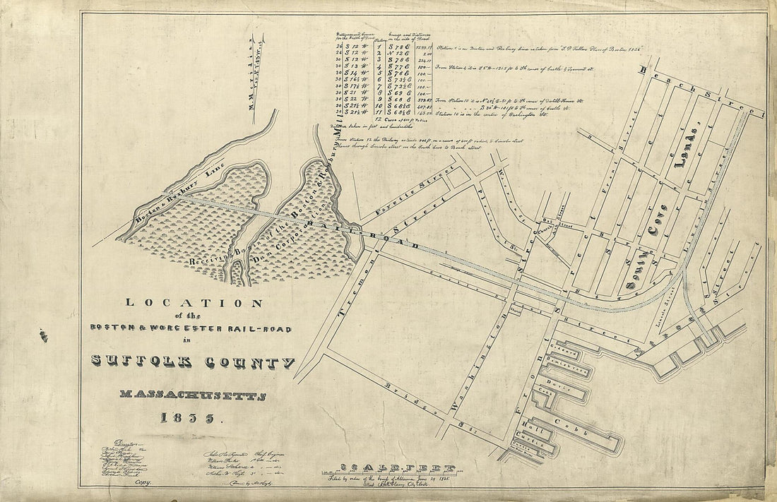 This old map of Location of the Boston &amp; Worchester Rail-Road In Suffolk County, Massachusetts from Location of the Boston and Worcester Railroad 1835 from 1858 was created by Edward Southwick Philbrick in 1858