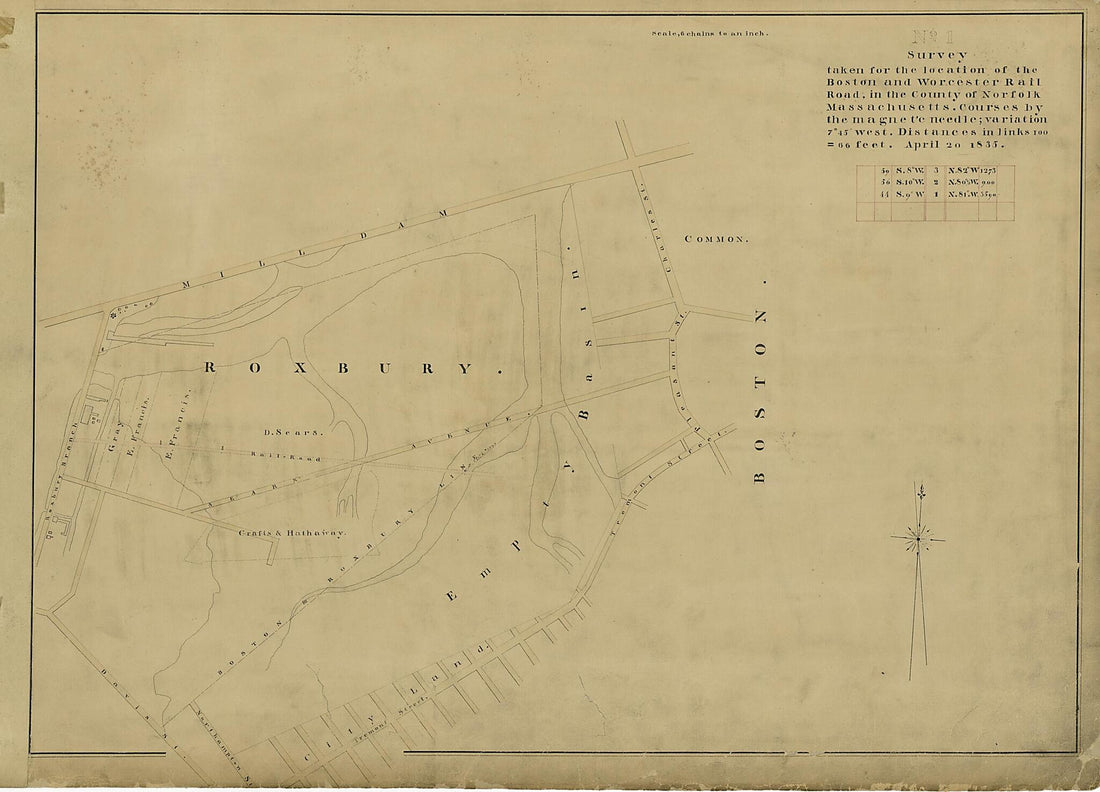 This old map of Survey: County of Norfolk, Massachusetts from Location of the Boston and Worcester Railroad 1835 from 1858 was created by Edward Southwick Philbrick in 1858