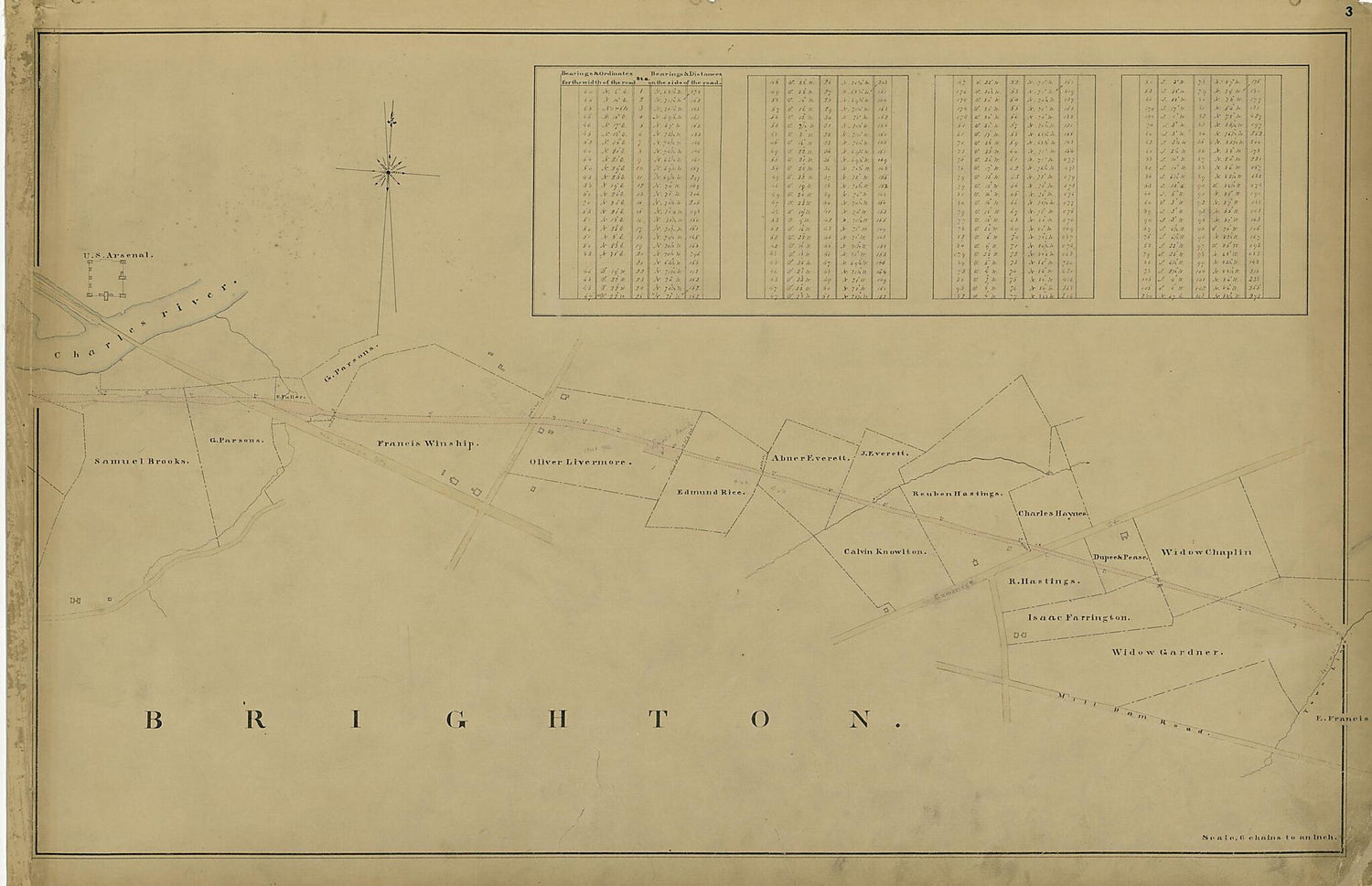 This old map of Brighton from Location of the Boston and Worcester Railroad 1835 from 1858 was created by Edward Southwick Philbrick in 1858