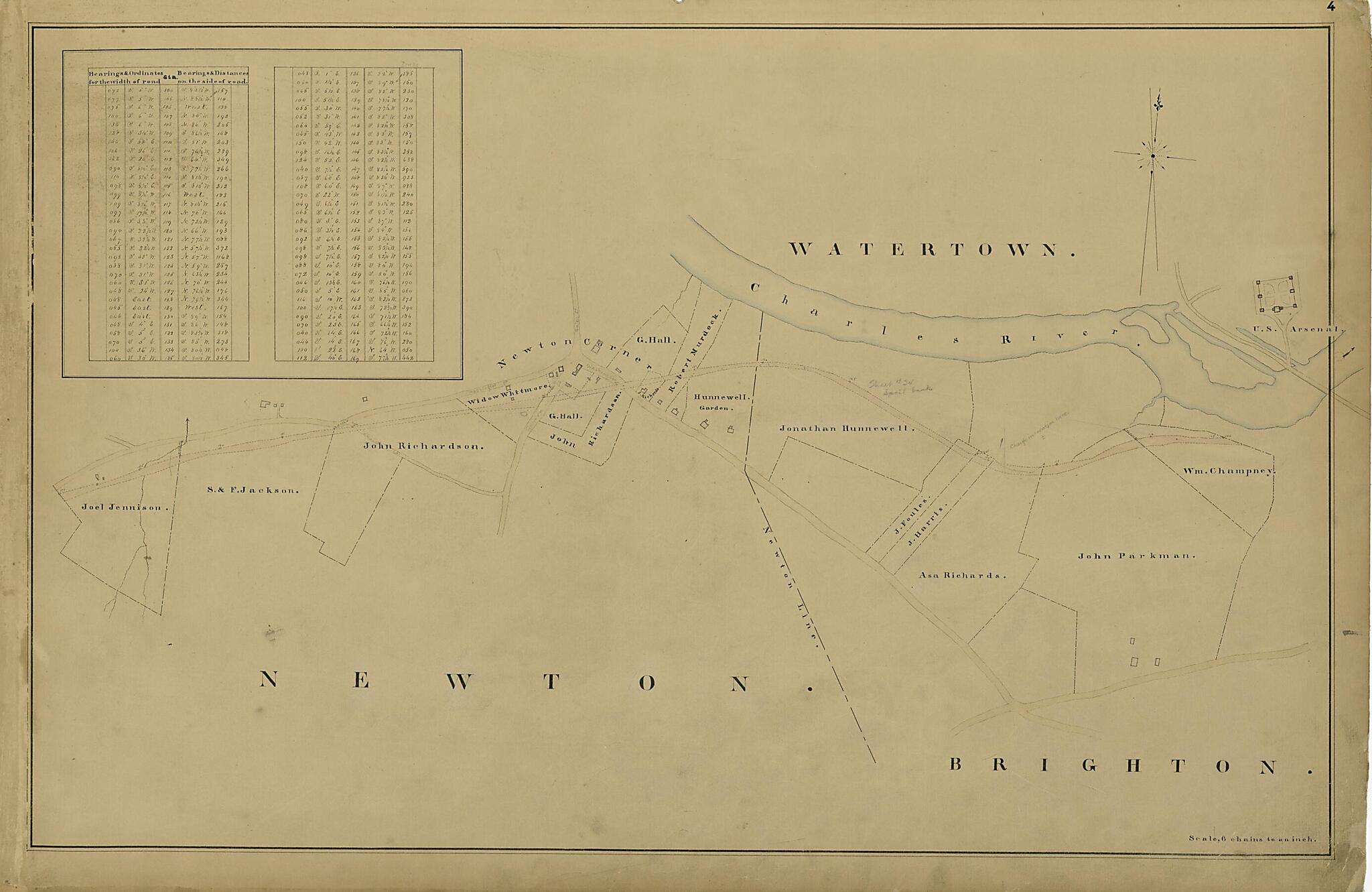 This old map of Watertown, Newton, Brighton from Location of the Boston and Worcester Railroad 1835 from 1858 was created by Edward Southwick Philbrick in 1858