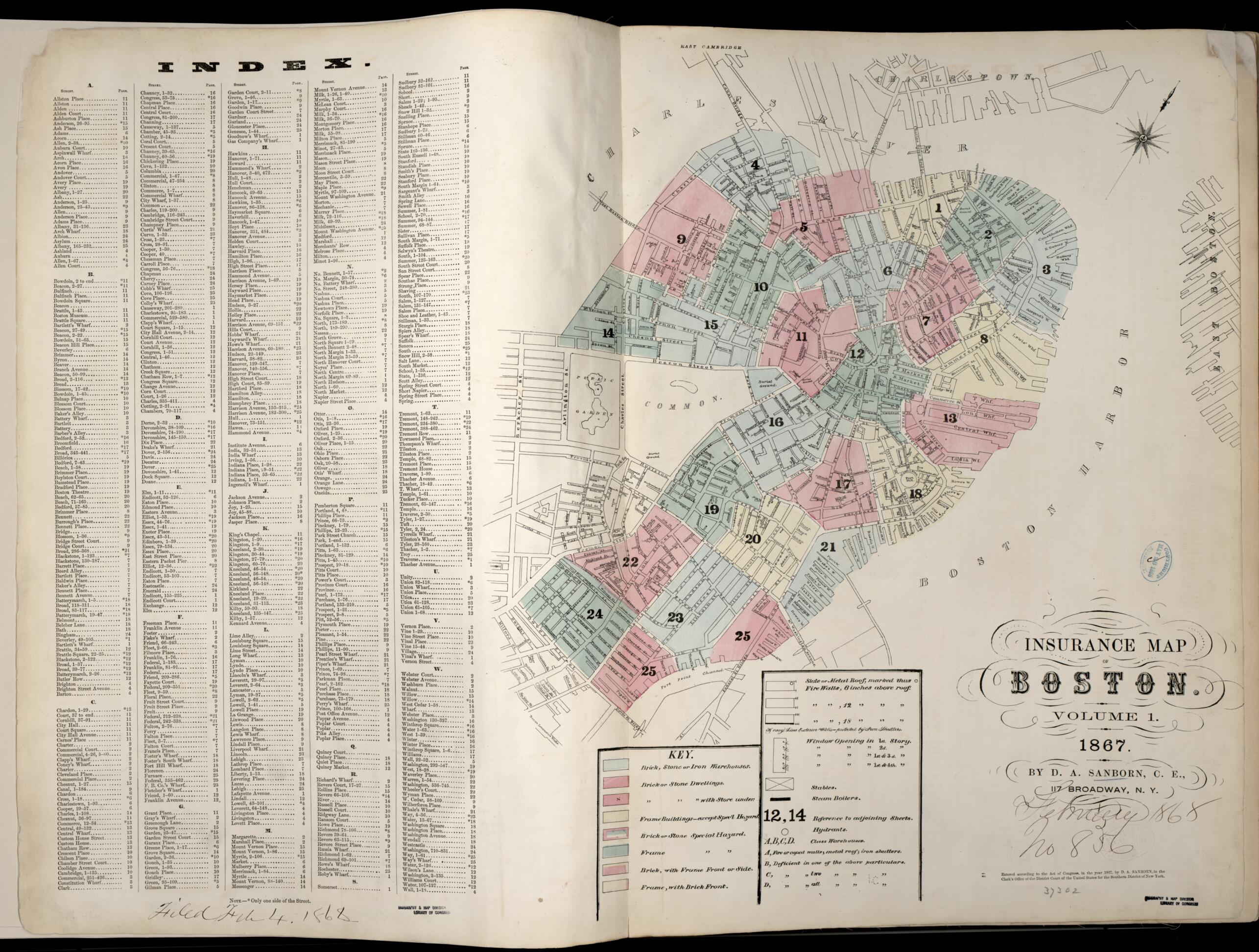 This old map of Image 1 of Boston from Insurance Map of Boston. Volume 1 from 1867 was created by D. A. (Daniel Alfred) Sanborn in 1867