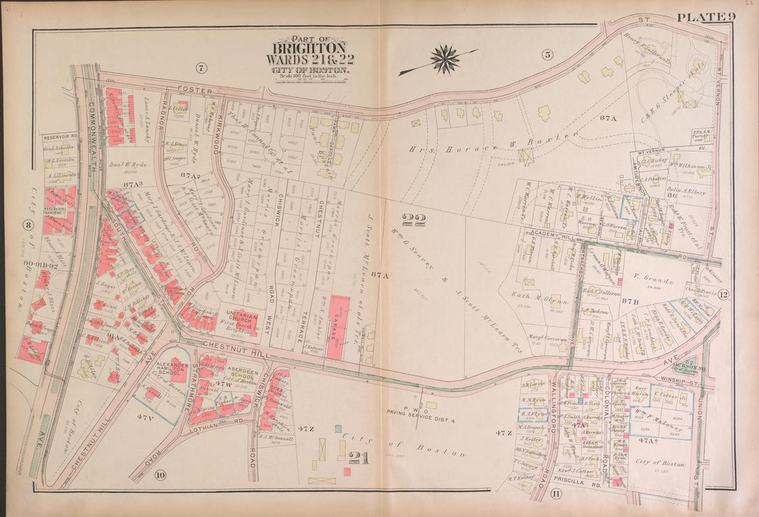 This old map of Part of Brighton, Wards 21 and 22 - Plate 9 from Atlas of the City of Boston, Brighton from 1925 was created by  G.W. Bromley &amp; Co in 1925