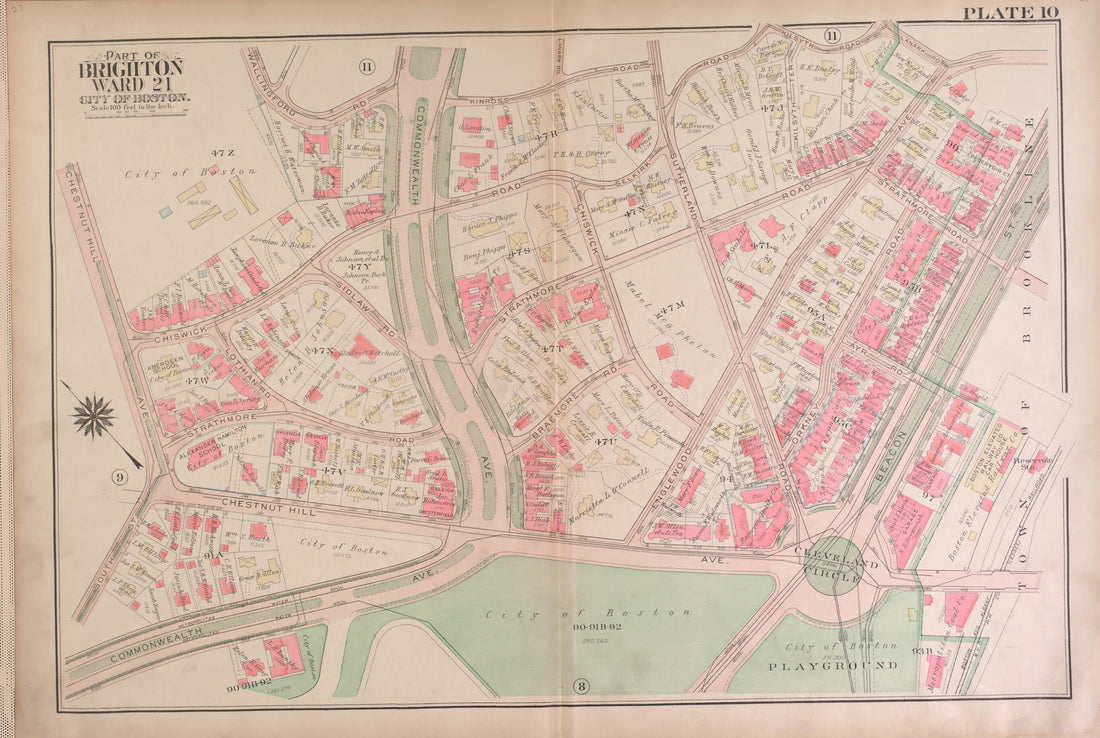This old map of Part of Brighton, Ward 21 - Plate 10 from Atlas of the City of Boston, Brighton from 1925 was created by  G.W. Bromley &amp; Co in 1925