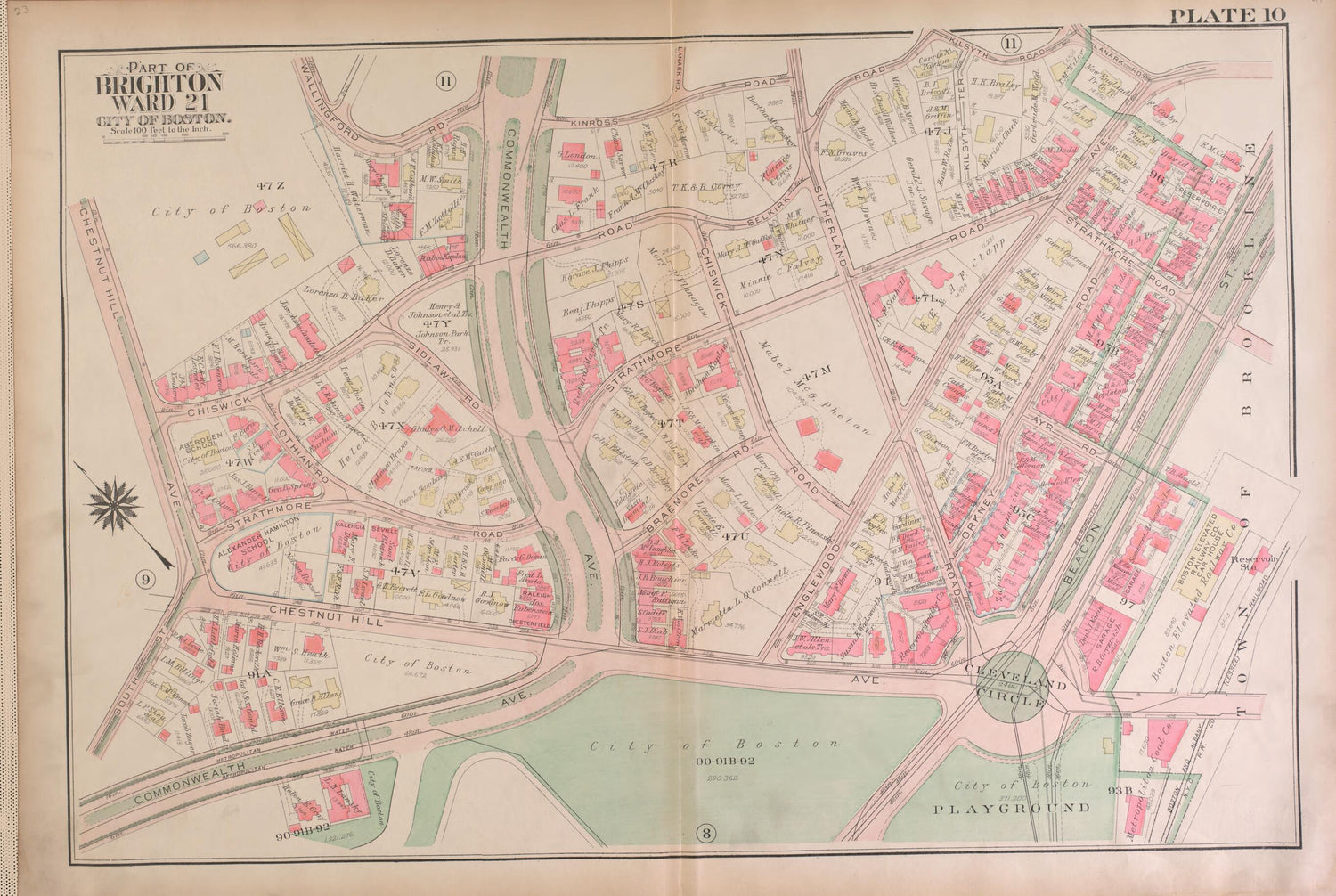 This old map of Part of Brighton, Ward 21 - Plate 10 from Atlas of the City of Boston, Brighton from 1925 was created by  G.W. Bromley &amp; Co in 1925