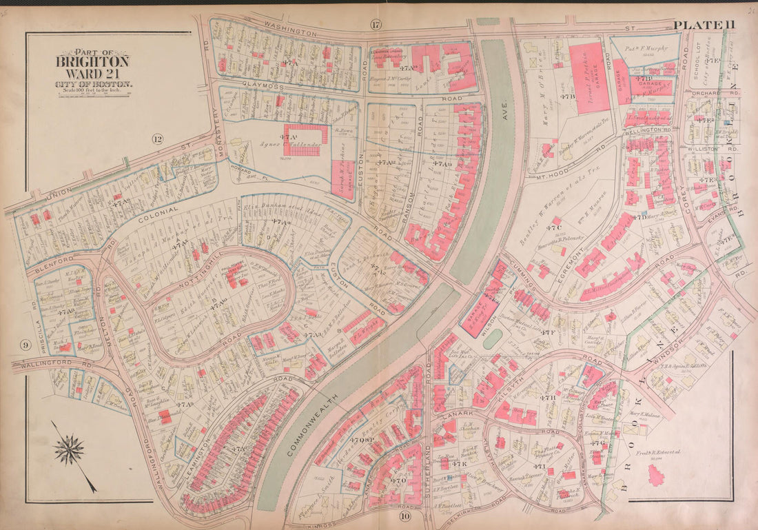 This old map of Part of Brighton, Ward 21 - Plate 11 from Atlas of the City of Boston, Brighton from 1925 was created by  G.W. Bromley &amp; Co in 1925