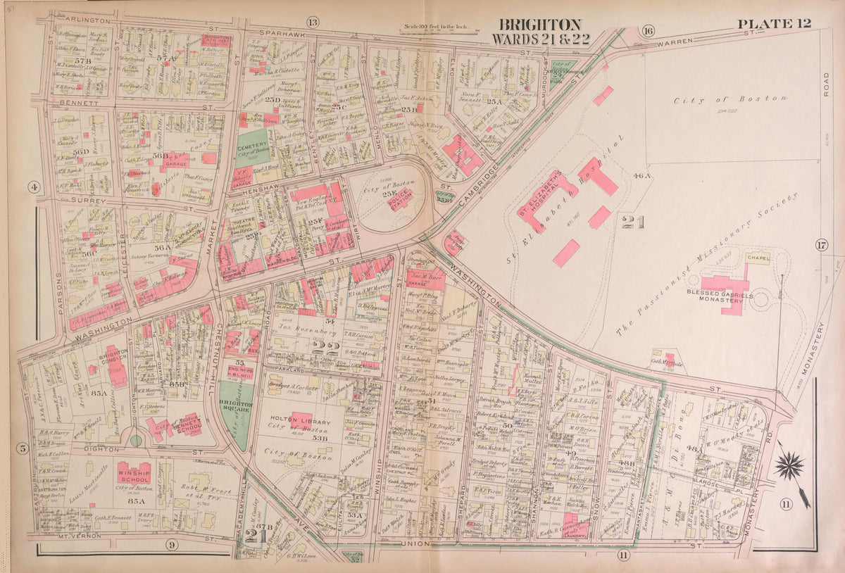 Part of Brighton, Wards 21 and 22 - Plate 12 from Atlas of the City of Boston, Brighton 1925 by Relic Map Company