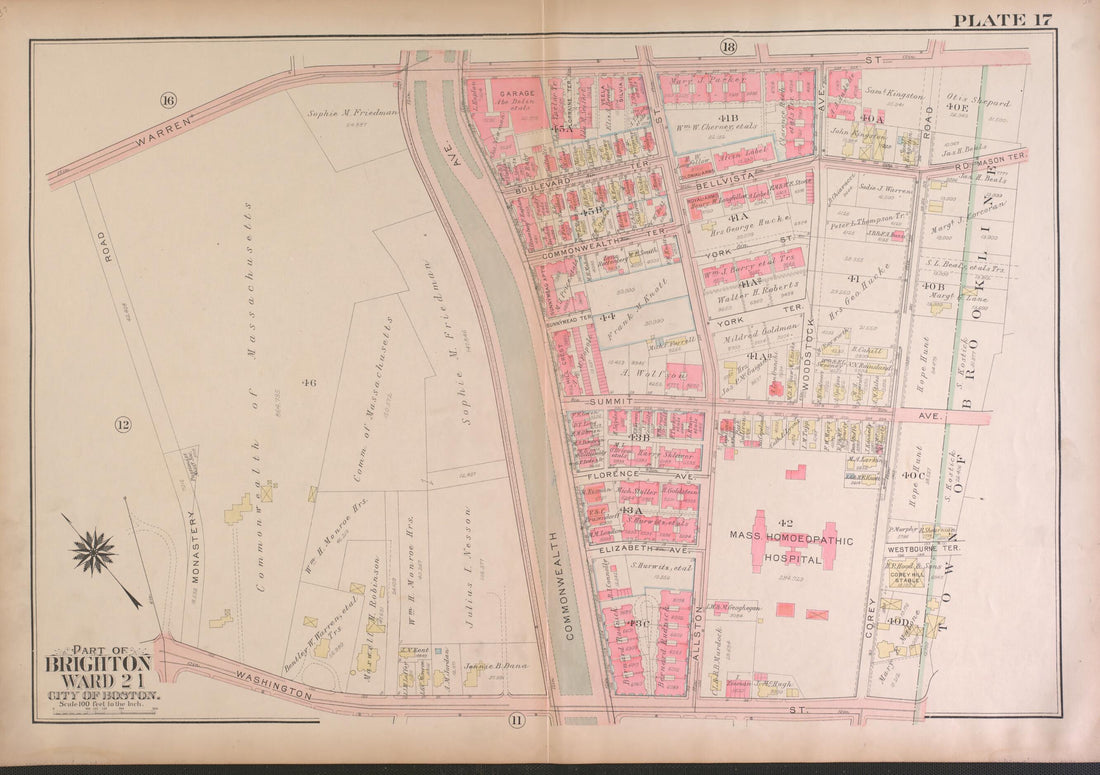 This old map of Part of Brighton, Ward 21 - Plate 17 from Atlas of the City of Boston, Brighton from 1925 was created by  G.W. Bromley &amp; Co in 1925