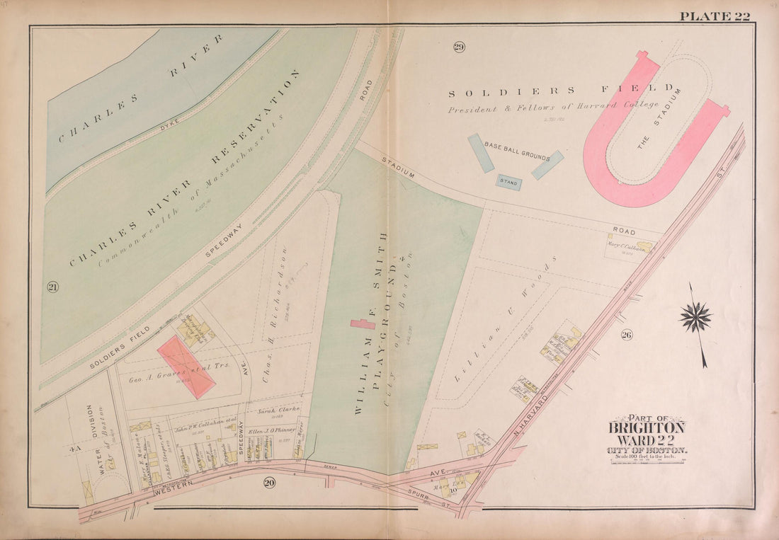 This old map of Part of Brighton, Wards 21 and 22  - Plate 22 from Atlas of the City of Boston, Brighton from 1925 was created by  G.W. Bromley &amp; Co in 1925