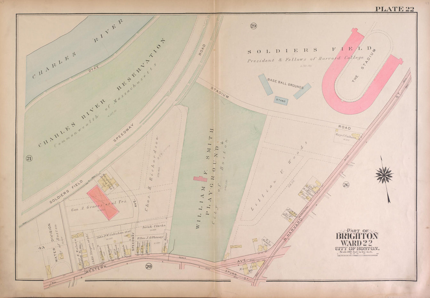 This old map of Part of Brighton, Wards 21 and 22  - Plate 22 from Atlas of the City of Boston, Brighton from 1925 was created by  G.W. Bromley &amp; Co in 1925
