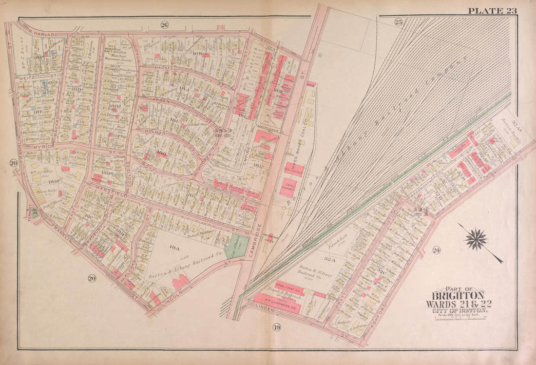This old map of Part of Brighton, Ward 22  - Plate 23 from Atlas of the City of Boston, Brighton from 1925 was created by  G.W. Bromley &amp; Co in 1925