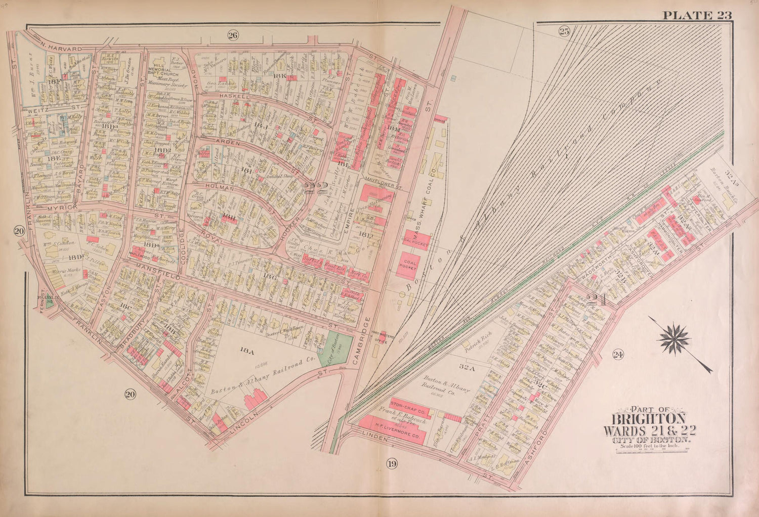 This old map of Part of Brighton, Ward 22  - Plate 23 from Atlas of the City of Boston, Brighton from 1925 was created by  G.W. Bromley &amp; Co in 1925