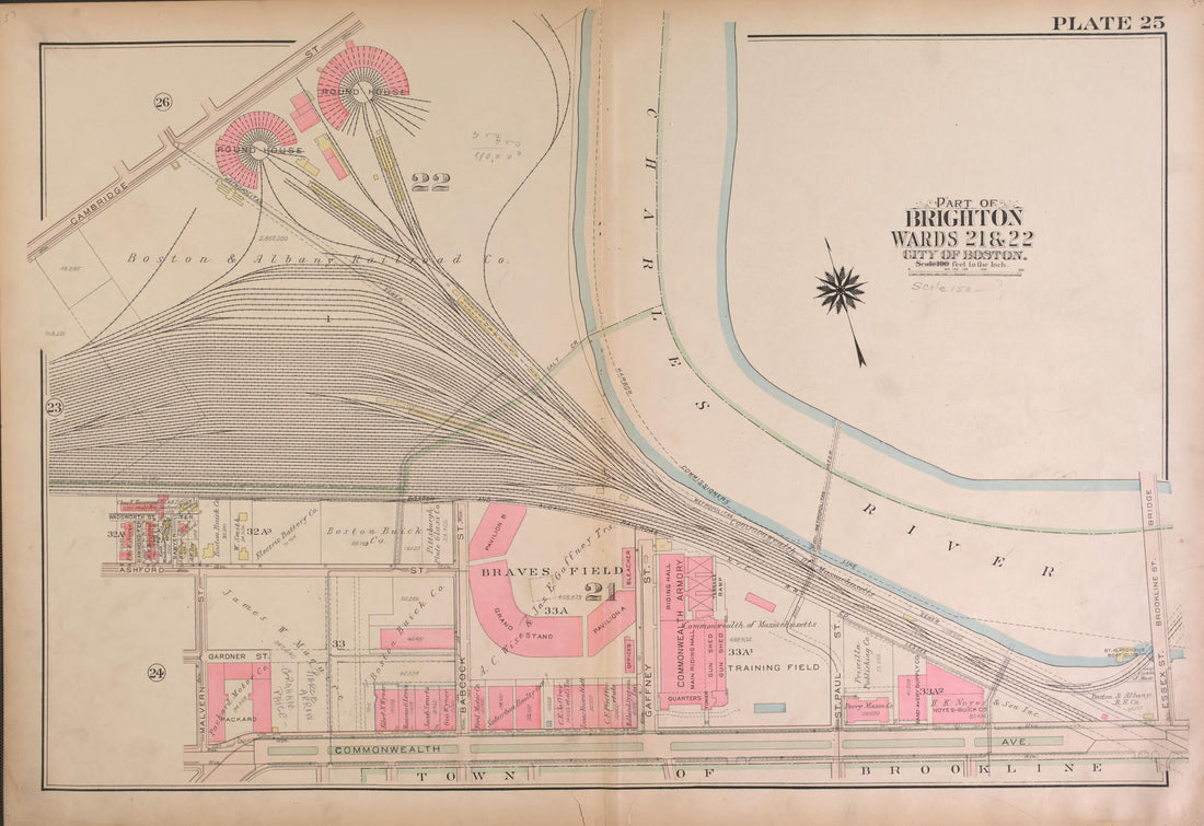 This old map of Part of Brighton, Wards 21 and 22  - Plate 25 from Atlas of the City of Boston, Brighton from 1925 was created by  G.W. Bromley &amp; Co in 1925