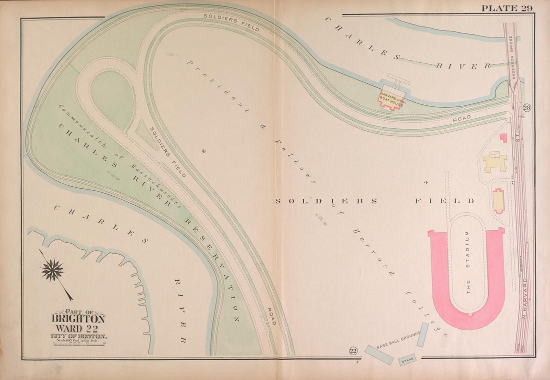This old map of Part of Brighton, Ward 22  - Plate 29 from Atlas of the City of Boston, Brighton from 1925 was created by  G.W. Bromley &amp; Co in 1925